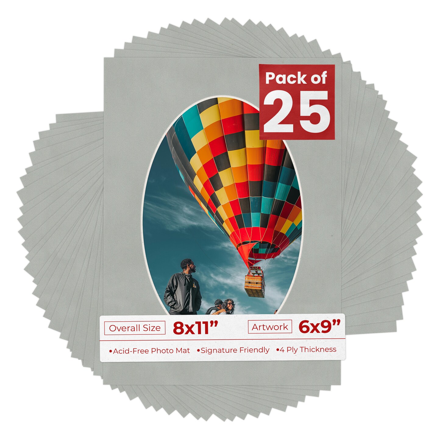 Light Grey Suede Mat Board for 8x11 Frames - Oval Opening for 6x9 Photos