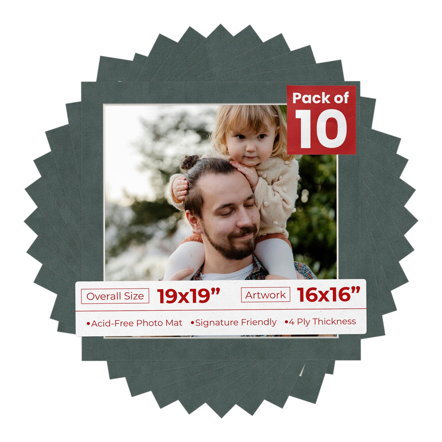 Dark Grey Suede Mat Board for 19x19 Frames - Fits 16x16 Photos