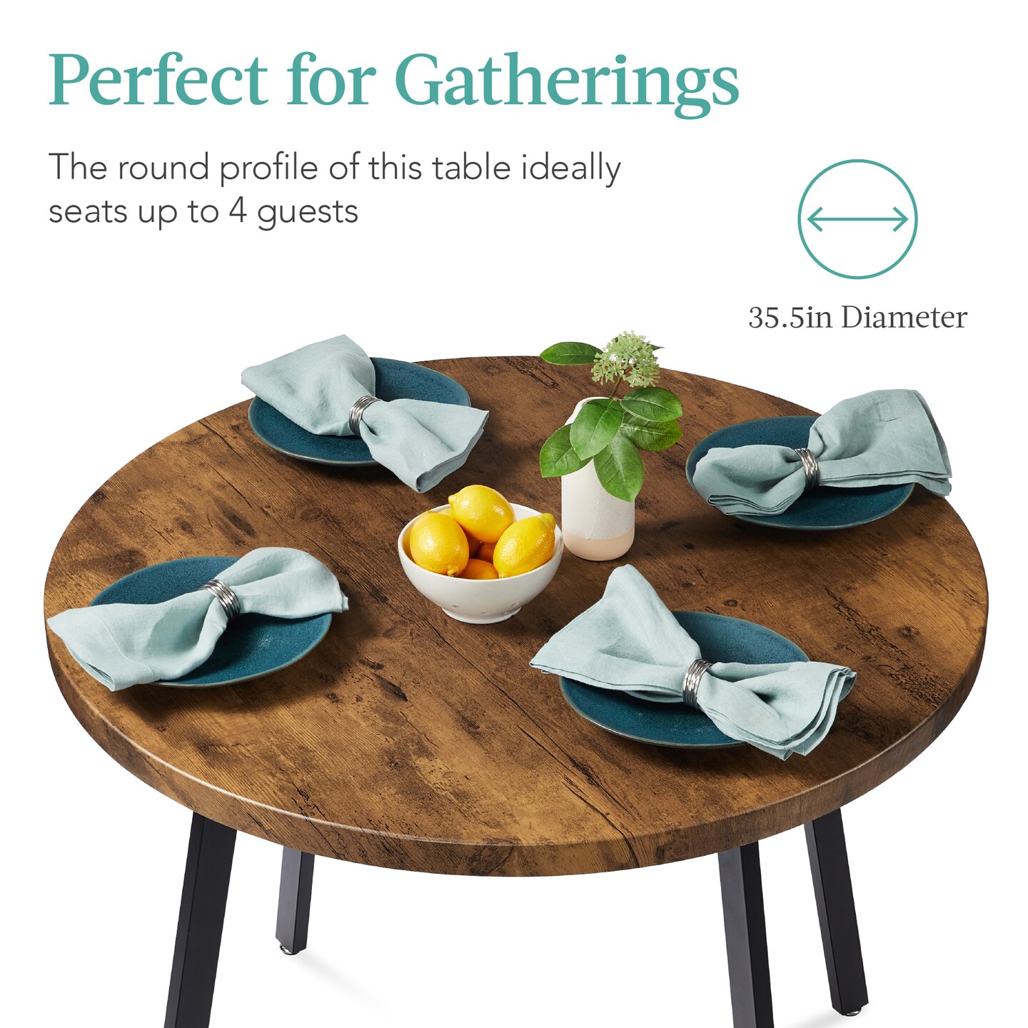 Best Choice Products 35.5in Mid-Century Modern Round Dining Table w/ Steel Legs, Adjustable Feet