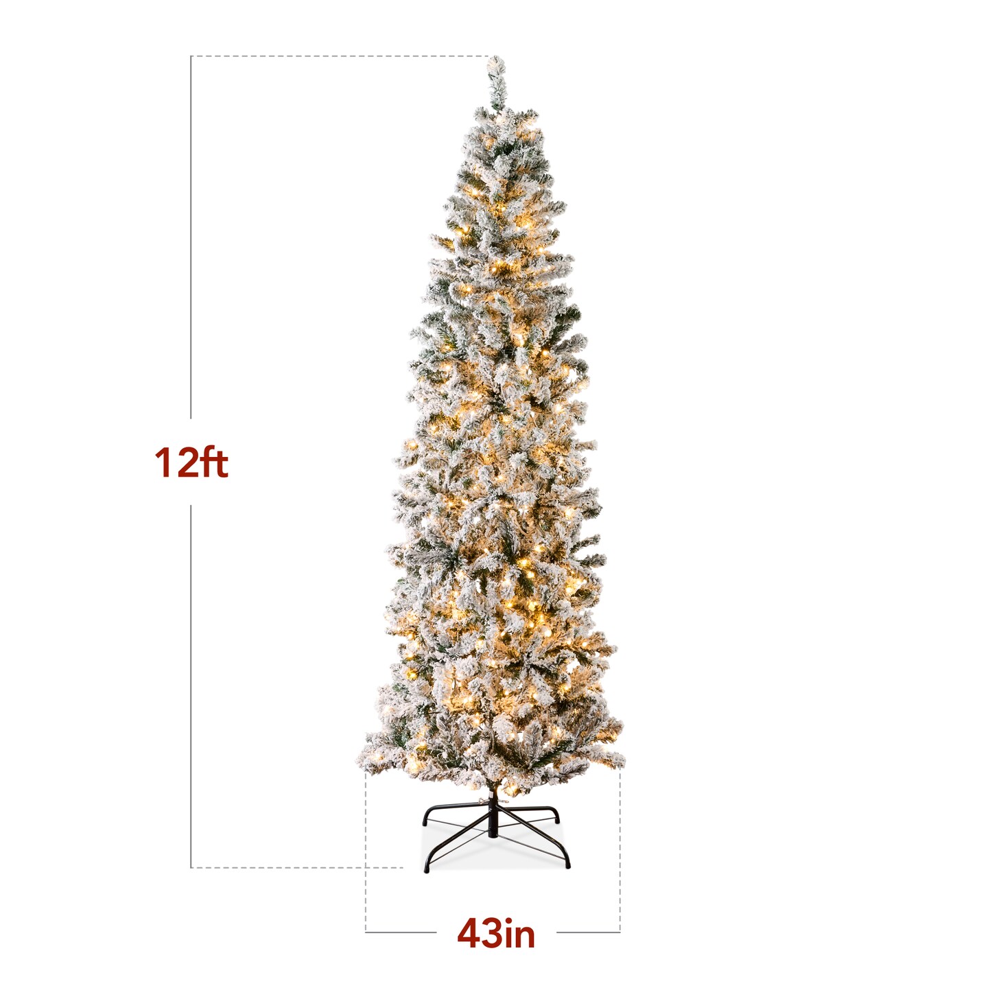 Best Choice Products Pre-Lit Artificial Snow Flocked Pencil Christmas Tree Holiday Decoration