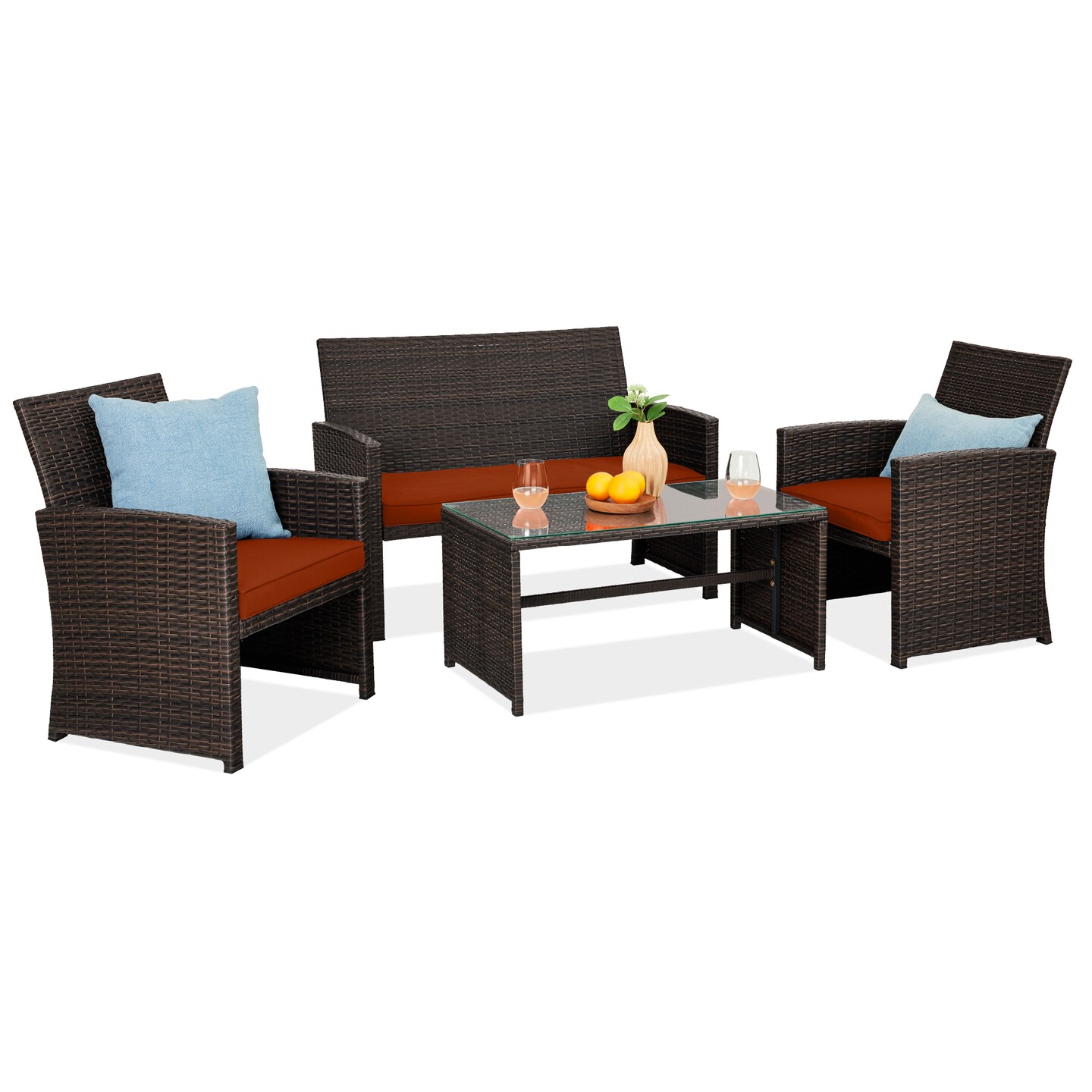 Best Choice Products 4-Piece Outdoor Wicker Patio Conversation Furniture Set w/ Table, Cushions