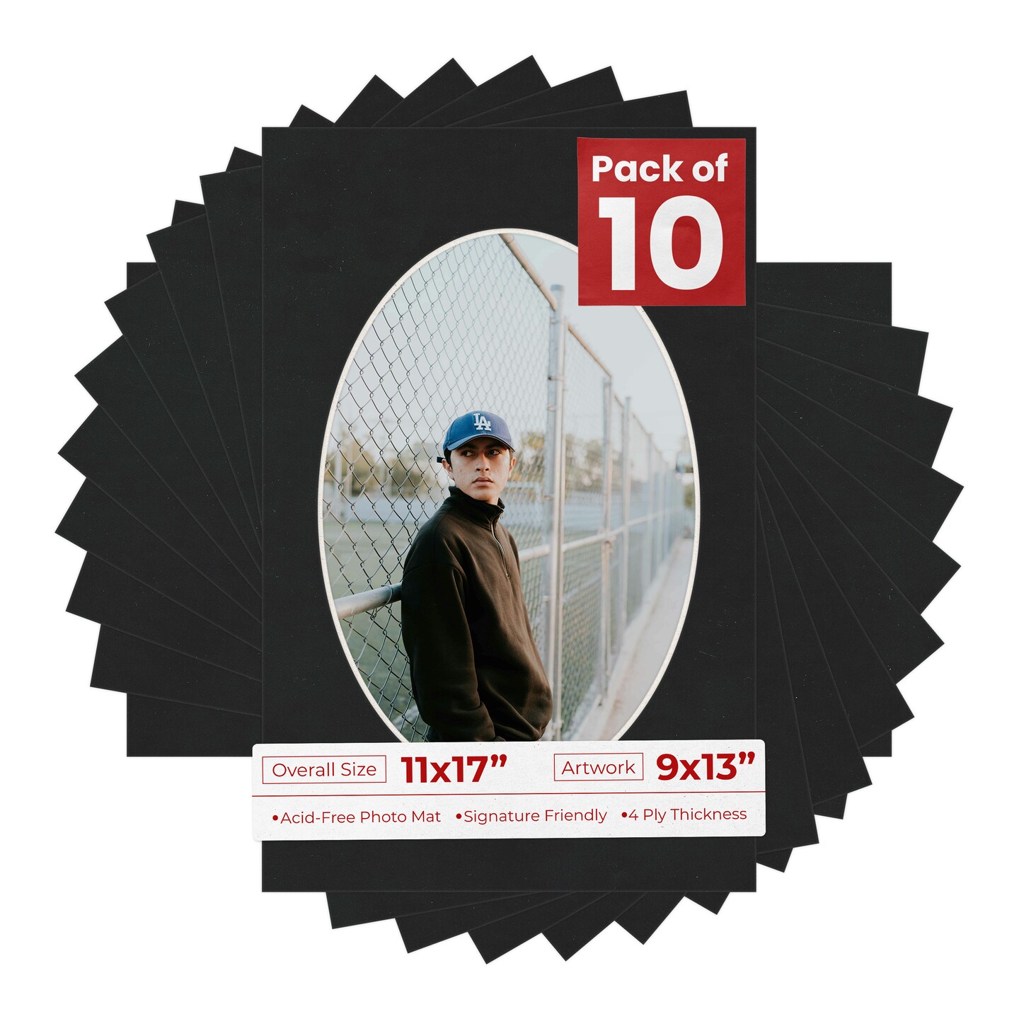 Black Suede Mat Board for 11x17 Frames - Oval Opening for 9x13 Photos