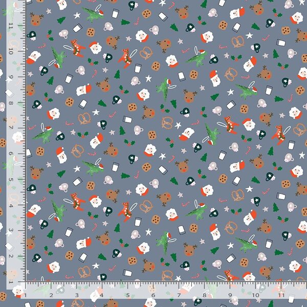 Dear Stella Christmas Santas Colony on Blue 100% Cotton Price per Yard