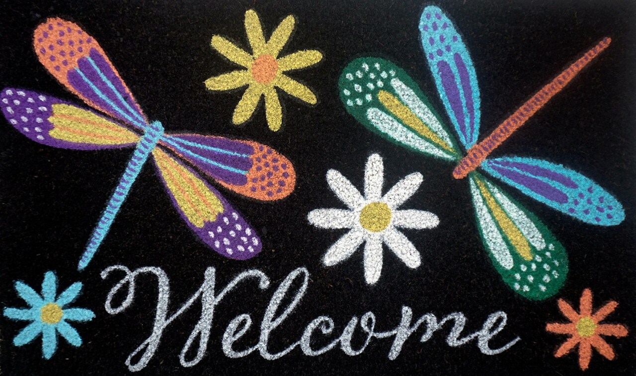 Colorful Dragonflies Spring Natural Fiber Coir Doormat 18 x 30