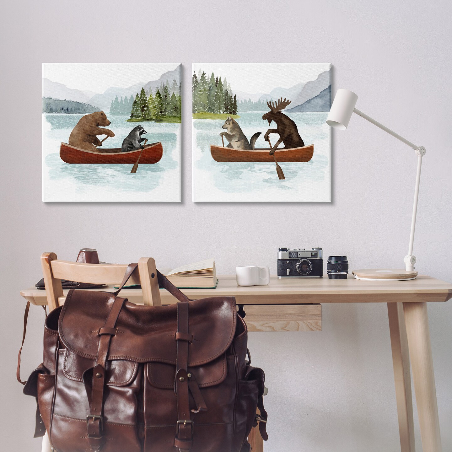 Stupell Industries Woodland Animals on Canoes Canvas Wall Art