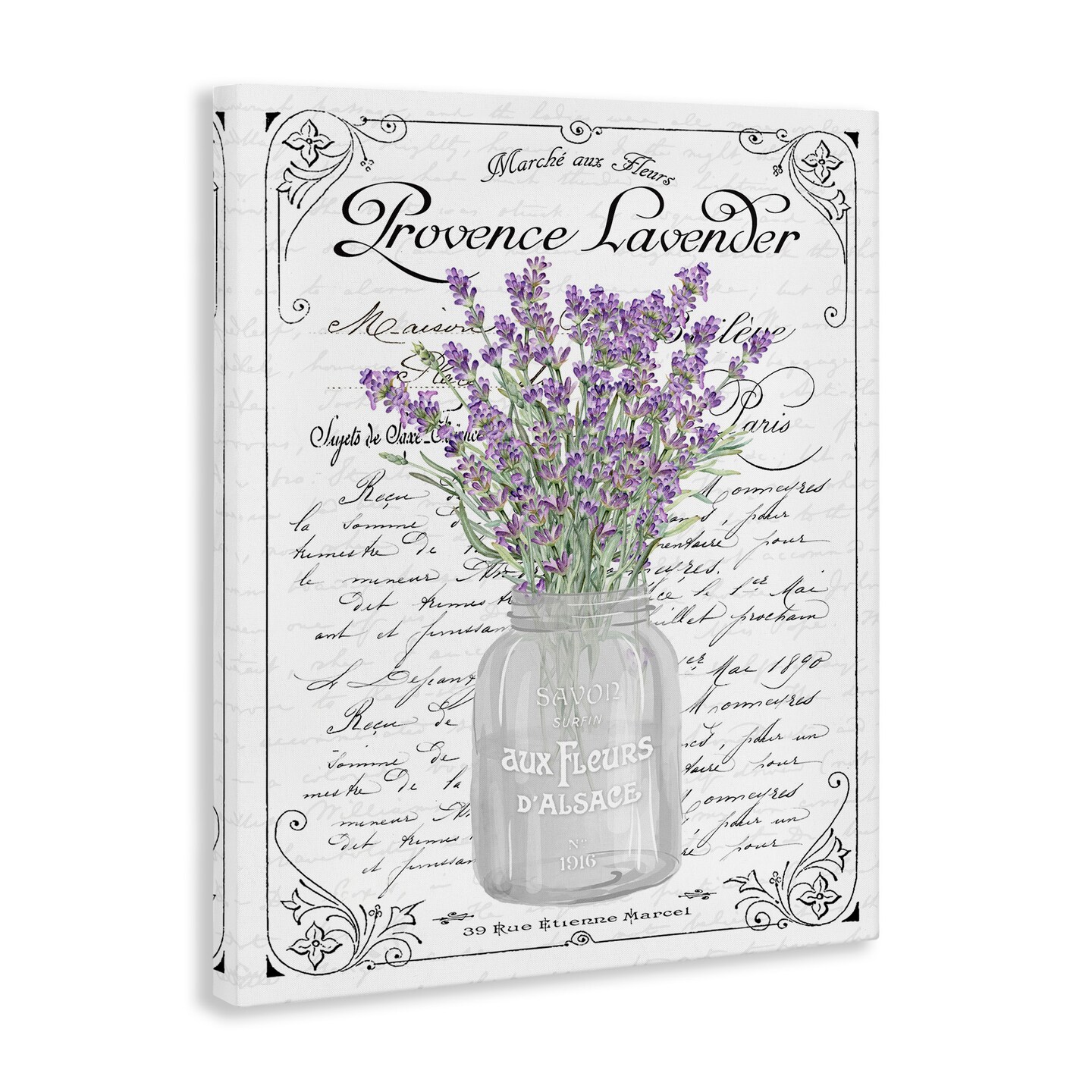 Stupell Industries Lavender Ornate French Script Canvas Wall Art