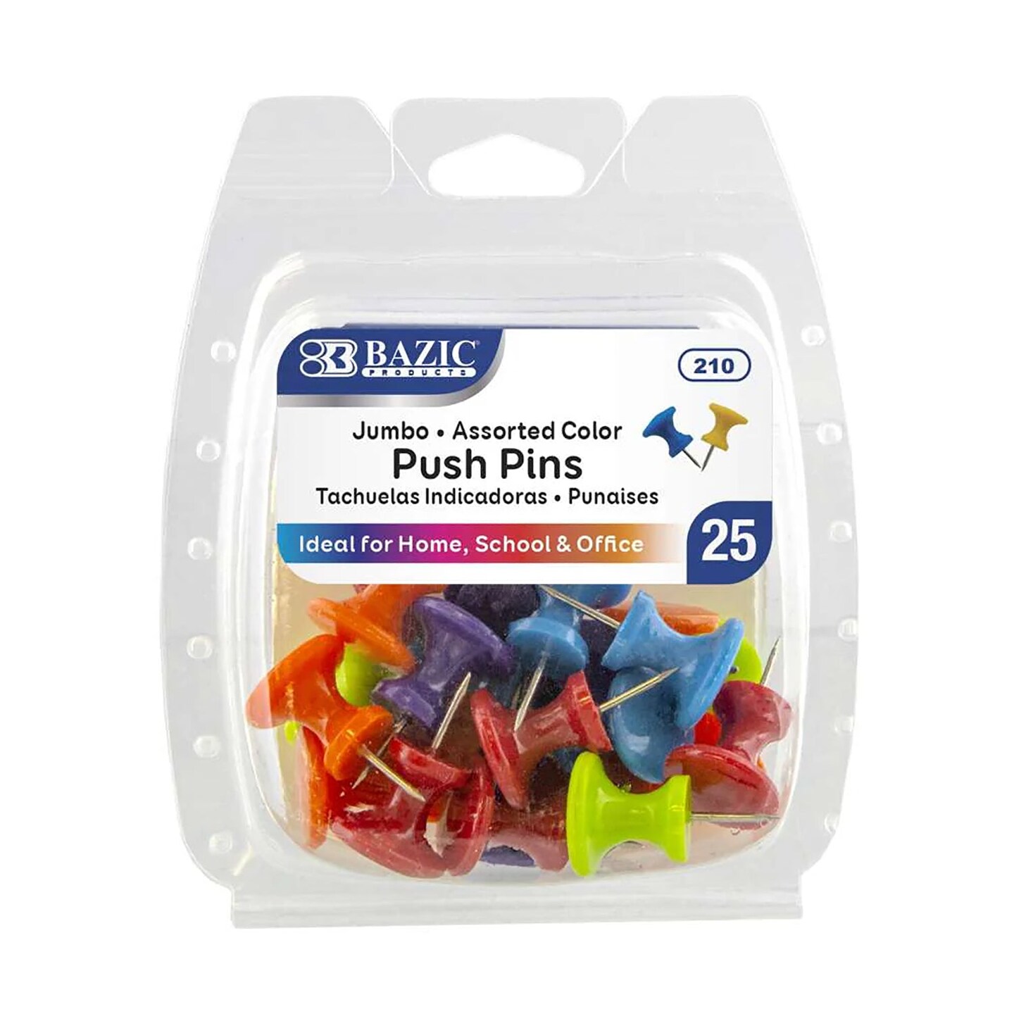 Jumbo Push Pins, Assorted Color, 25 Per Pack, 12 Packs