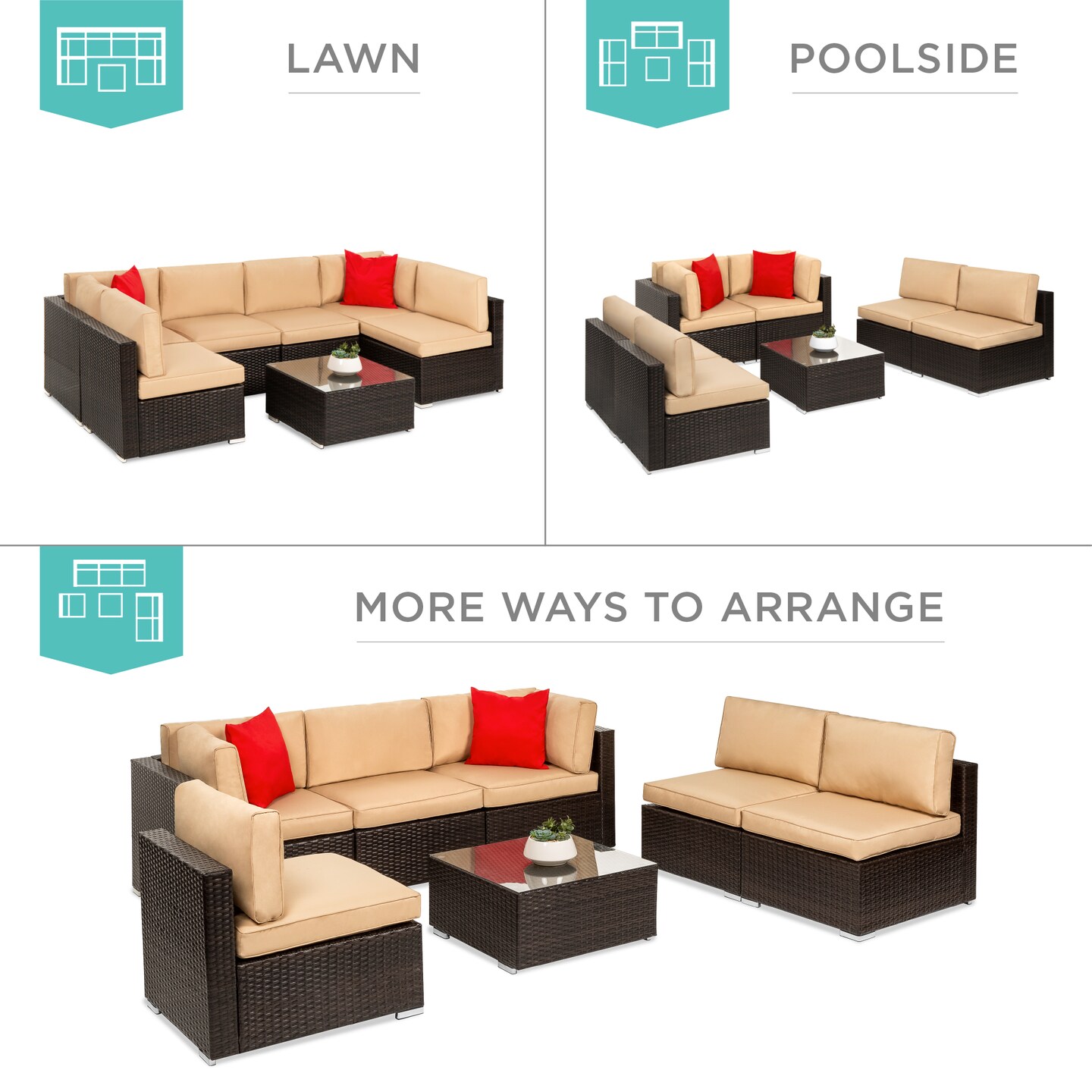 Best Choice Products 7-Piece Outdoor Modular Patio Conversation Furniture, Wicker Sectional Set