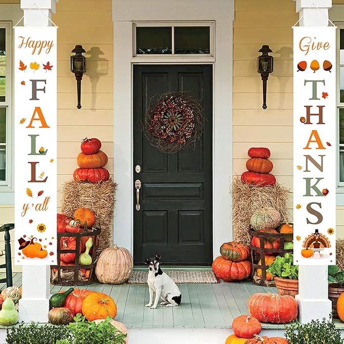 Fall Decor | Happy Fall and Thank You Porch Banners for Fall Decorations Indoor and Outdoor | Fall Welcome Sign for Home Porch Front Door Decor