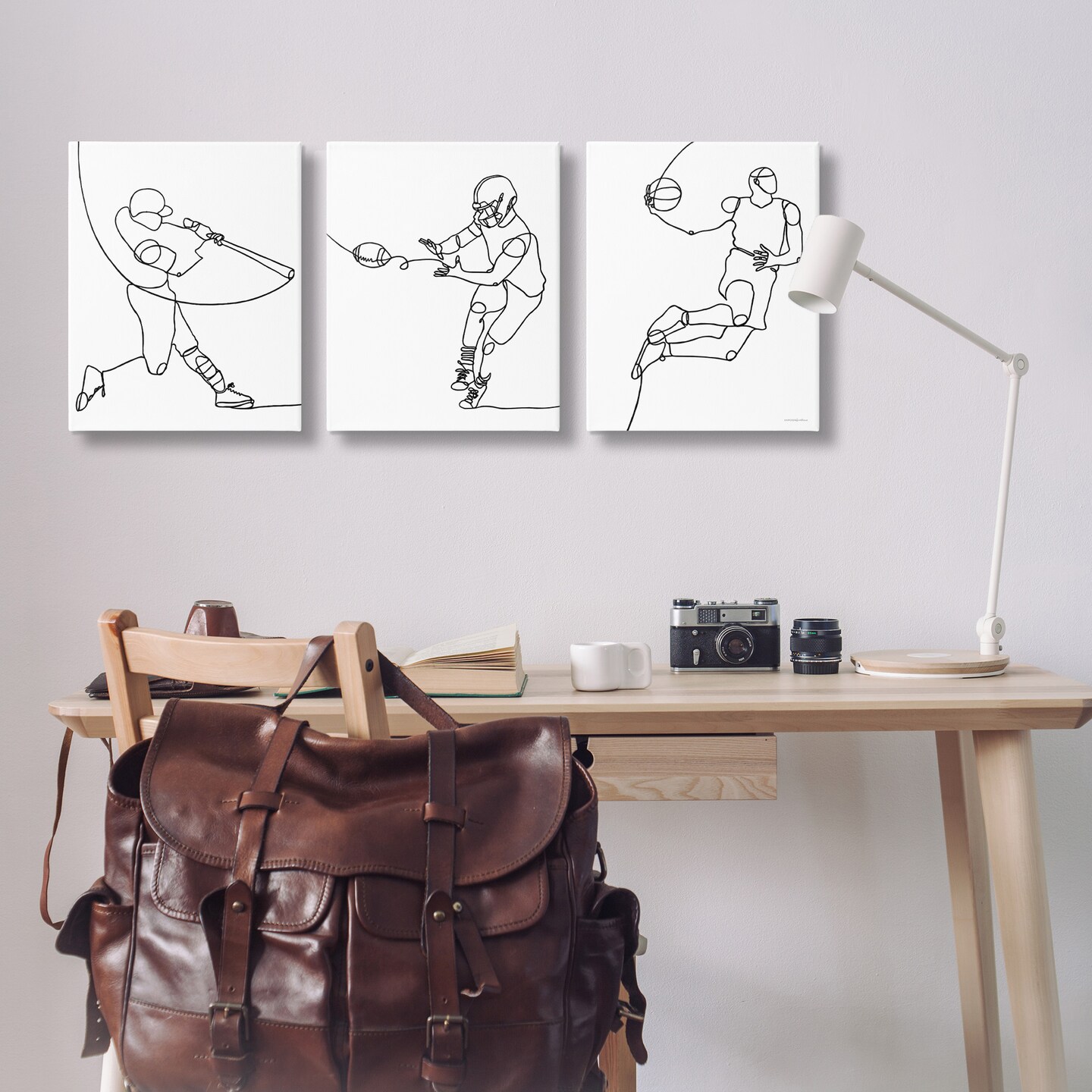 Stupell Industries Simple Line Doodle Playing Sports Canvas Wall Art