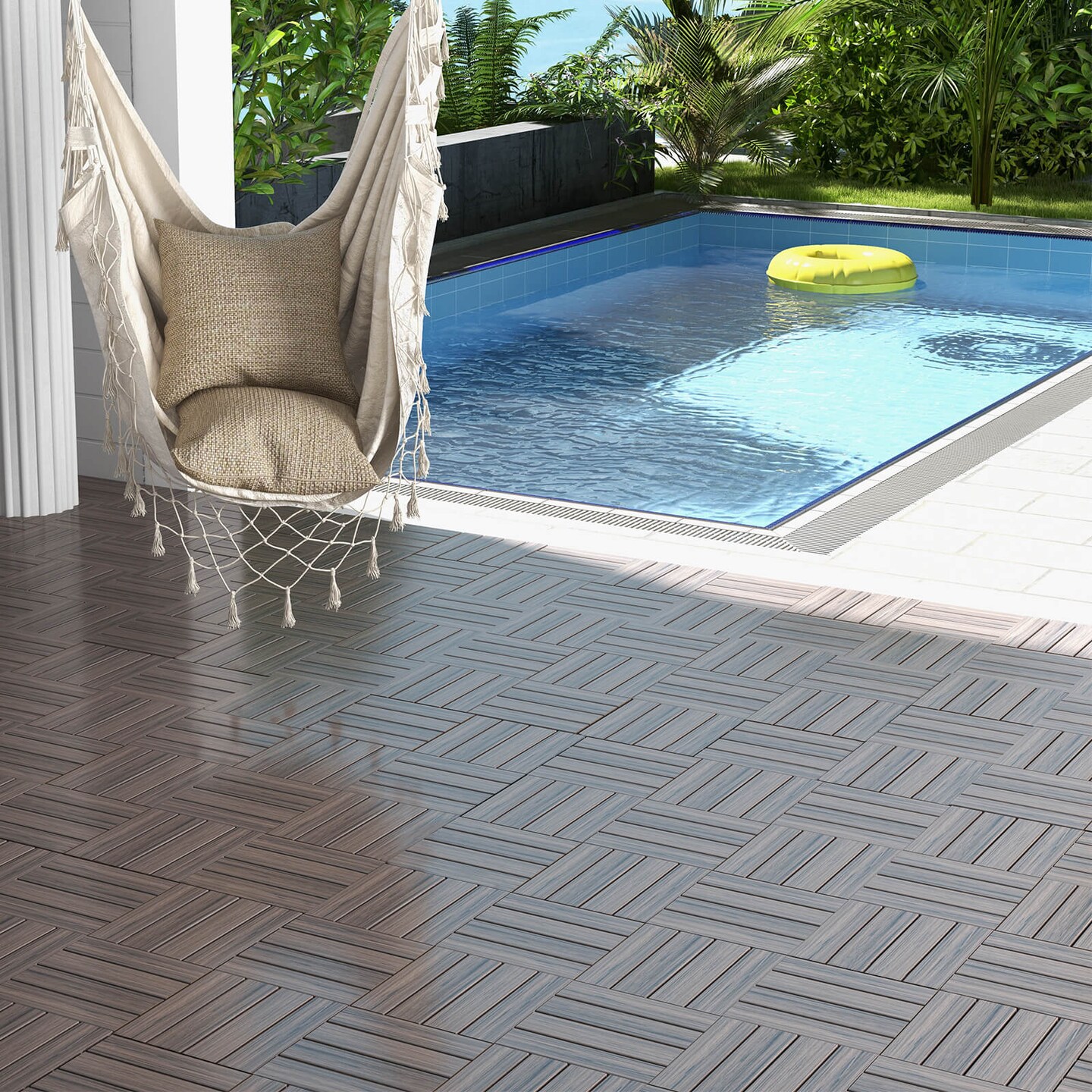 Costway 18/36 PCS Interlocking Deck Tiles Anti-slip Floor Tiles for Poolside All Weather Grey