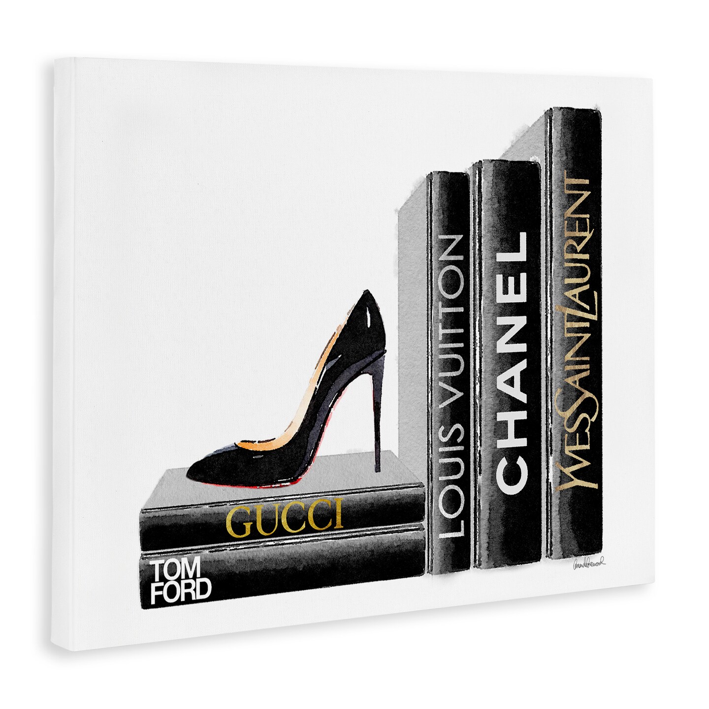 Stupell Industries Black Book Shelf with Stilettos Canvas Wall Art
