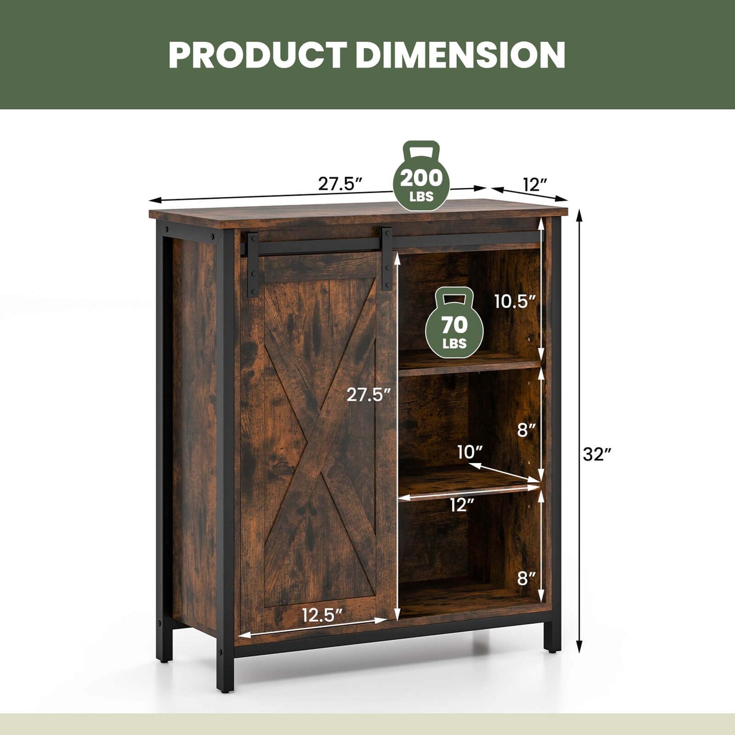 Costway 32" Farmhouse Accent Storage Cabinet with Sliding Barn Door & Adjustable Shelves