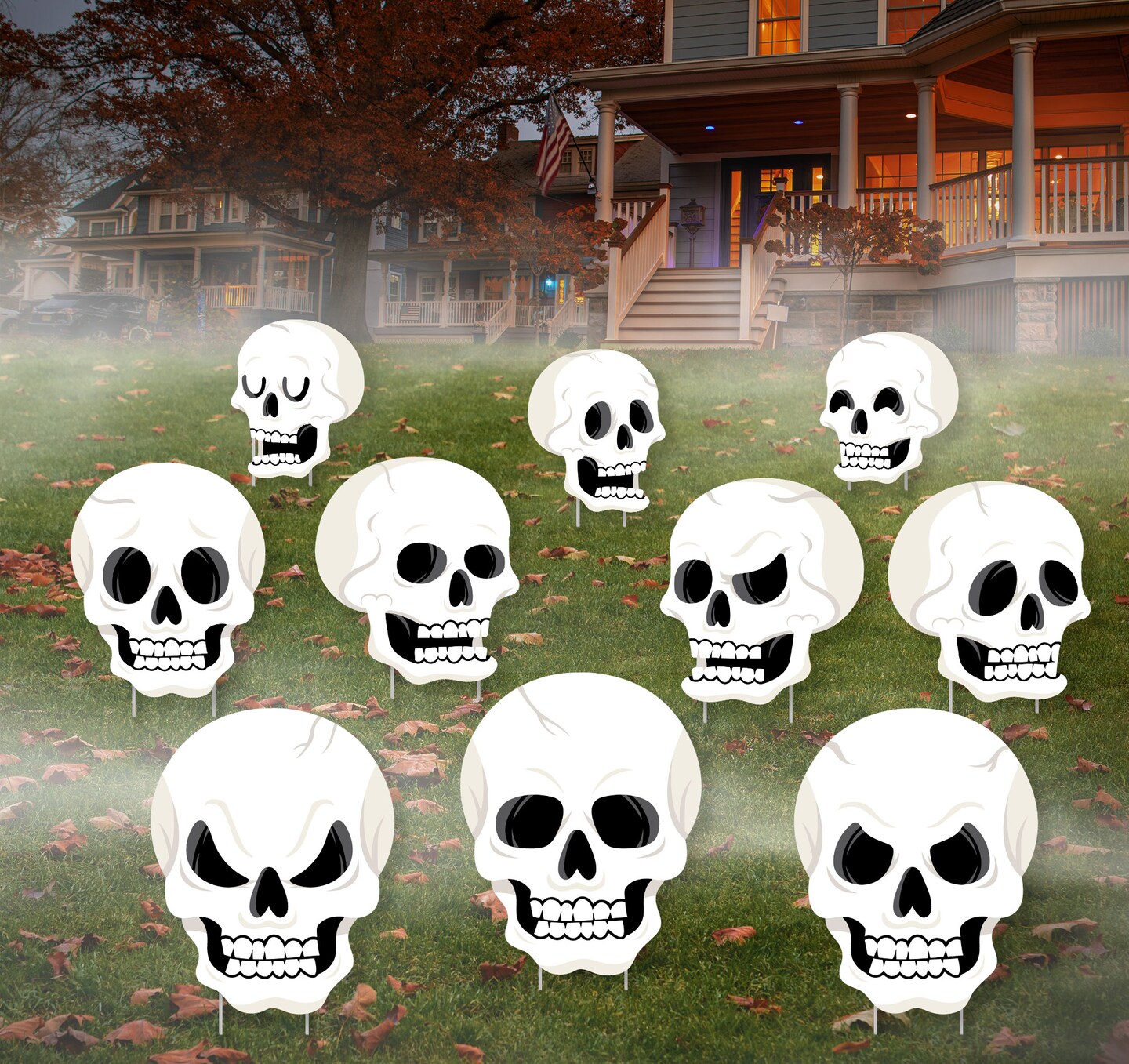 Big Dot of Happiness Skulls - Lawn Decorations - Outdoor Halloween Party Yard Decorations - 10 Piece
