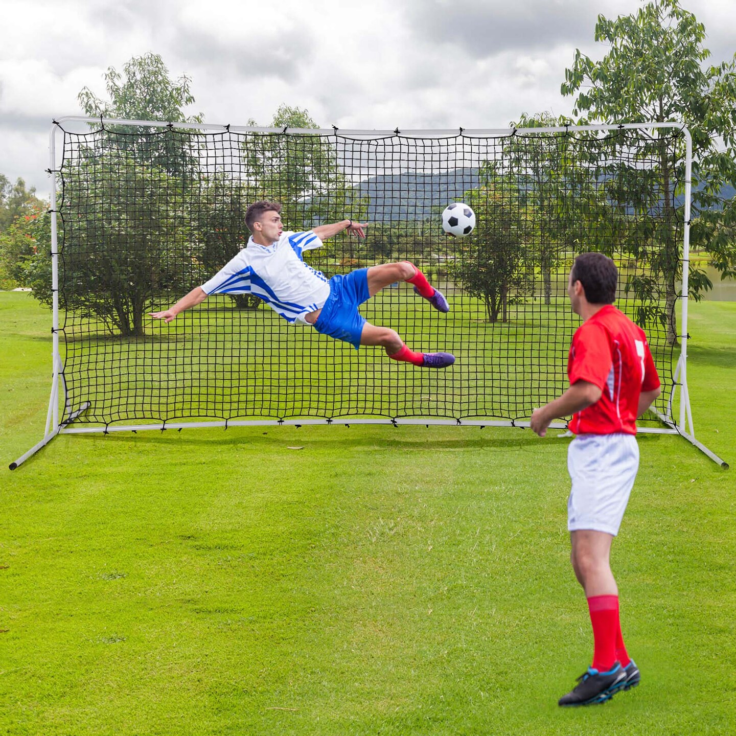 Costway Soccer Rebounder Net 12 x 6 FT Portable Football Training Equipment with Net White/Black