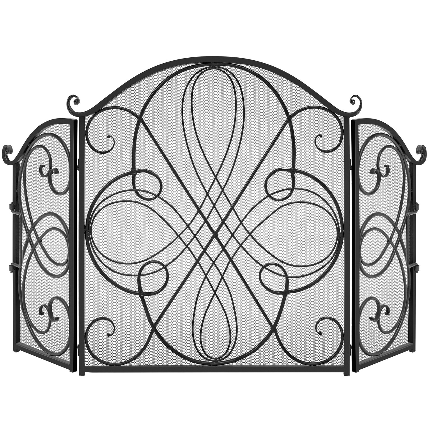 Best Choice Products 3-Panel 55x33in Wrought Iron Fireplace Safety Screen Decorative Scroll Spark Guard Cover