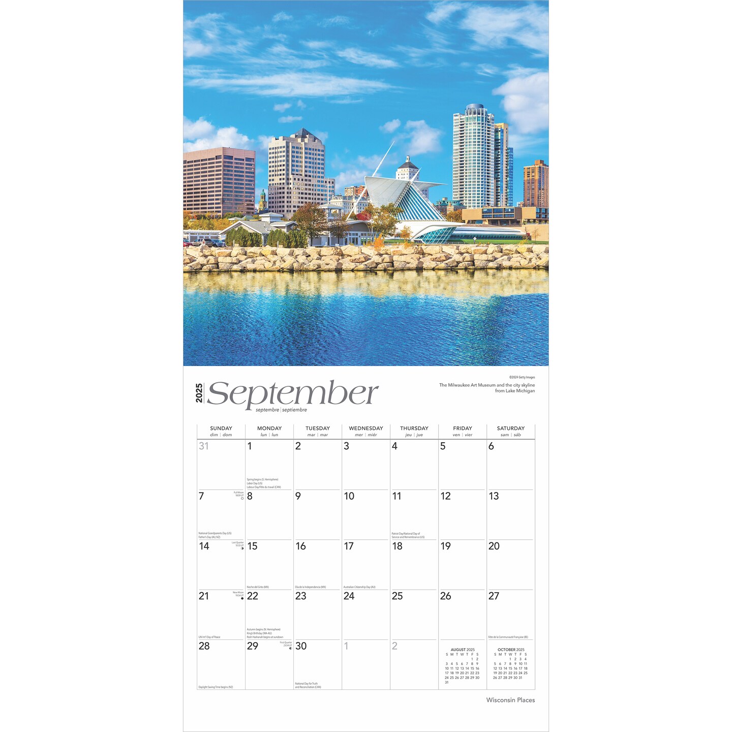 Wisconsin Places | 2025 12 x 24 Inch Monthly Square Wall Calendar | Plastic-Free | BrownTrout | USA United States of America Midwest State Nature