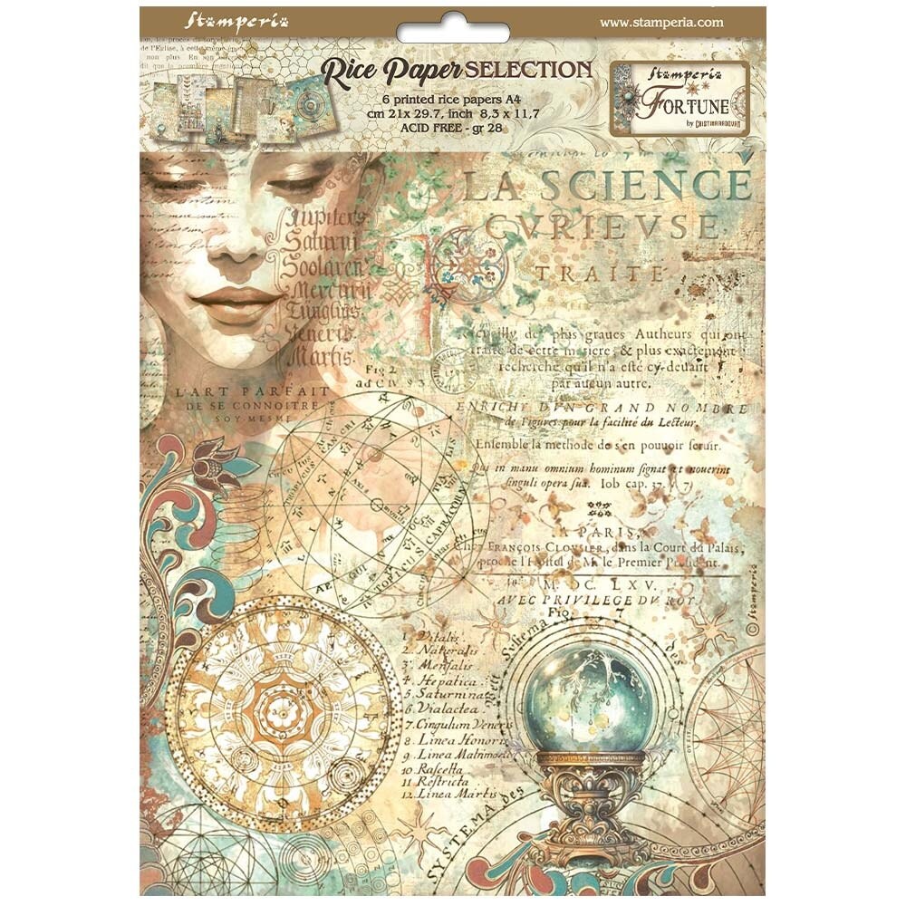 Stamperia Assorted Rice Paper A4 6/Sheets-Fortune