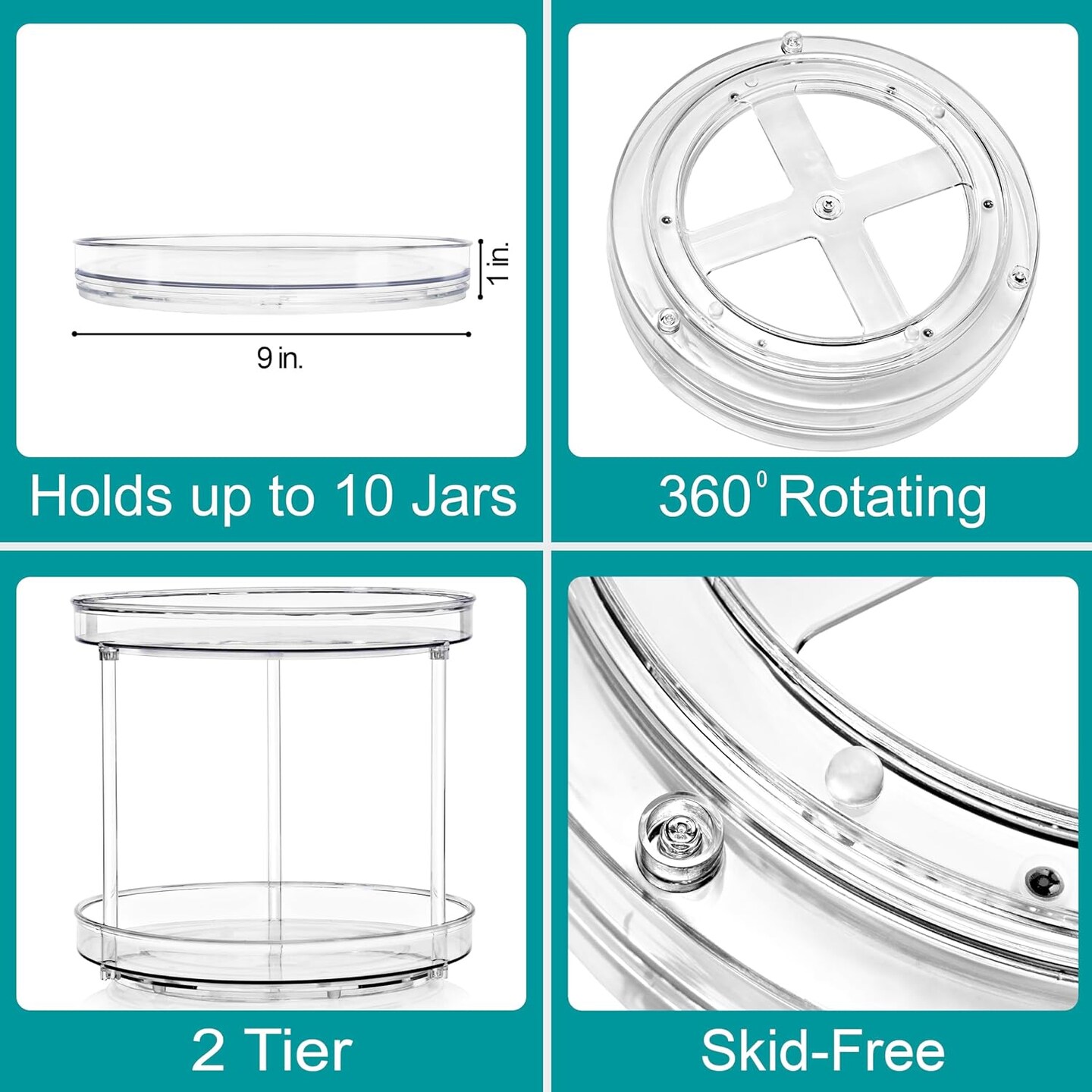 Sorbus 9 Inch 2 Tier Clear Lazy Susan Organizer for Refrigerator Organizing | Rotating Lazy Susan Turntable (2 Pack)