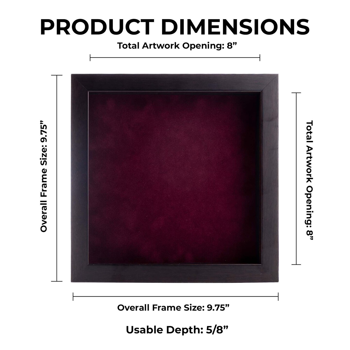 Rich Dark Brown Wood Shadow Box Frame with Acrylic Front - Dark Red Suede Backing, 30 Sizes