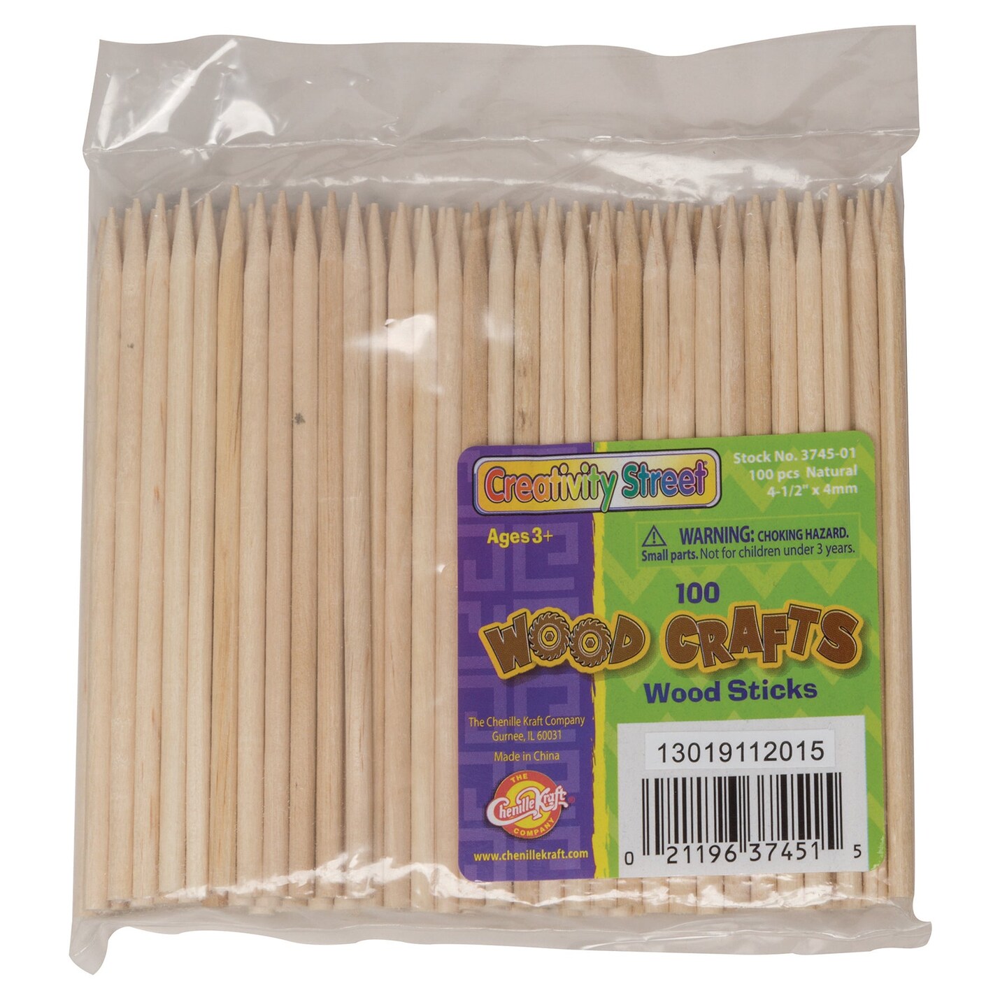 Wood Sticks ,4.5&#x22;, Natural, 100 Sticks