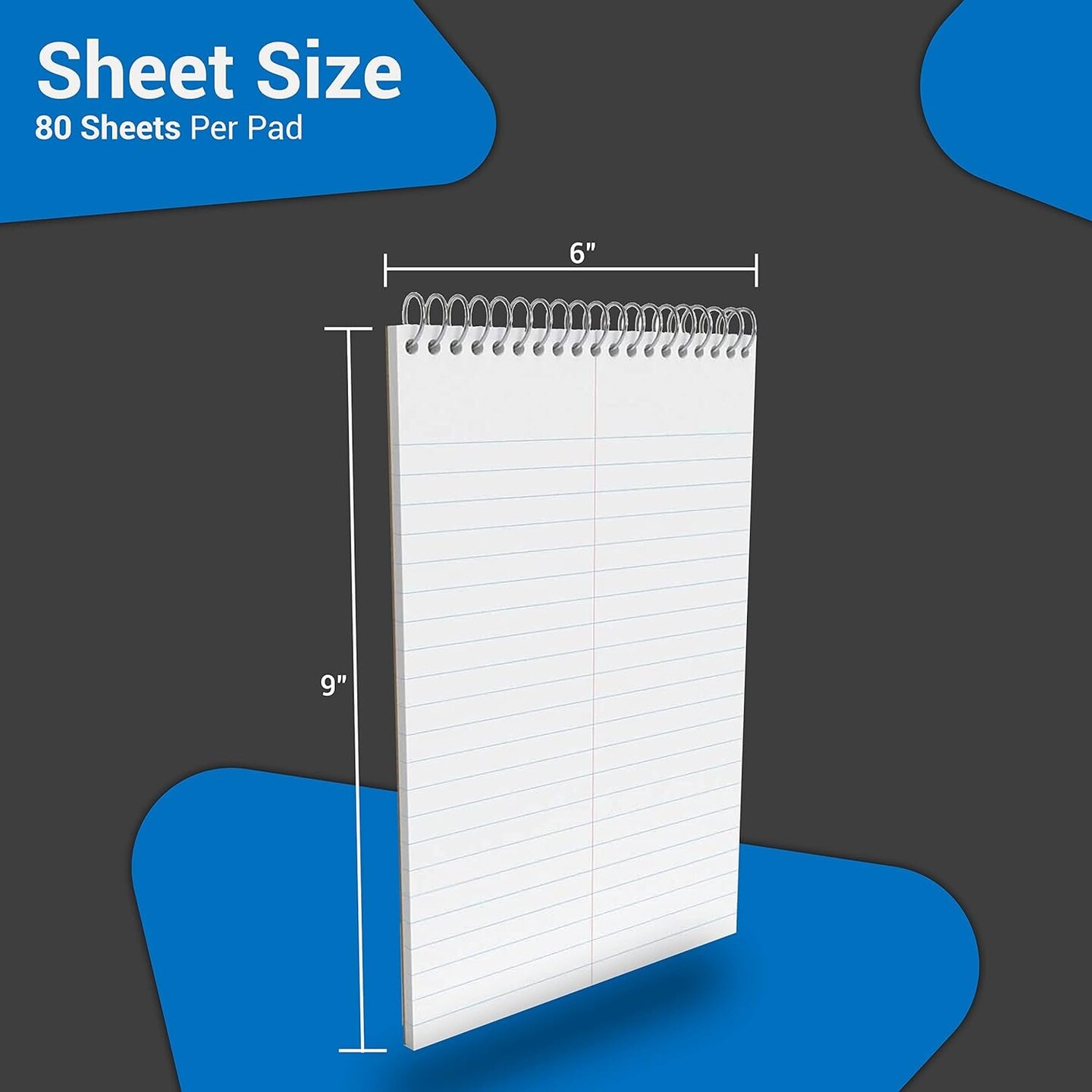 Steno Pads Spiral 6X9, Spiral Note Pad, Gregg Ruled, White, 80 Sheets/Pad, (12) (12)