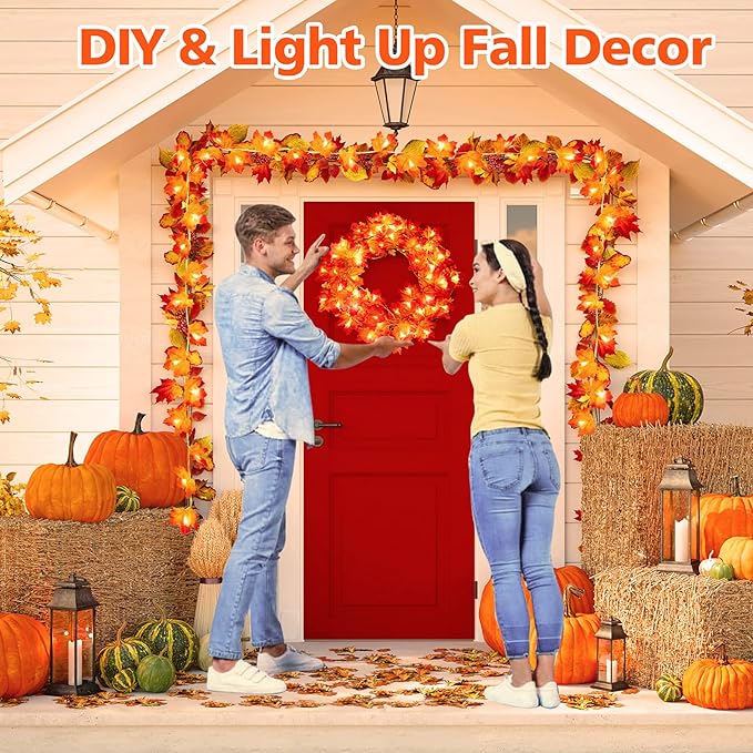 4PCS Fall Decor Thanksgiving Decorations for Home Table, Fall Leaves Garland Lights, 40FT 80LED Halloween Decorations: Indoor Outdoor Fall Home Room Decor, Autumn Harvest Party Wedding Decorations