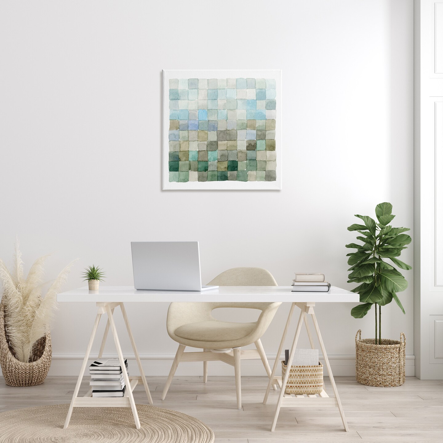 Stupell Industries Modern Watercolor Checkered Shapes Canvas Wall Art
