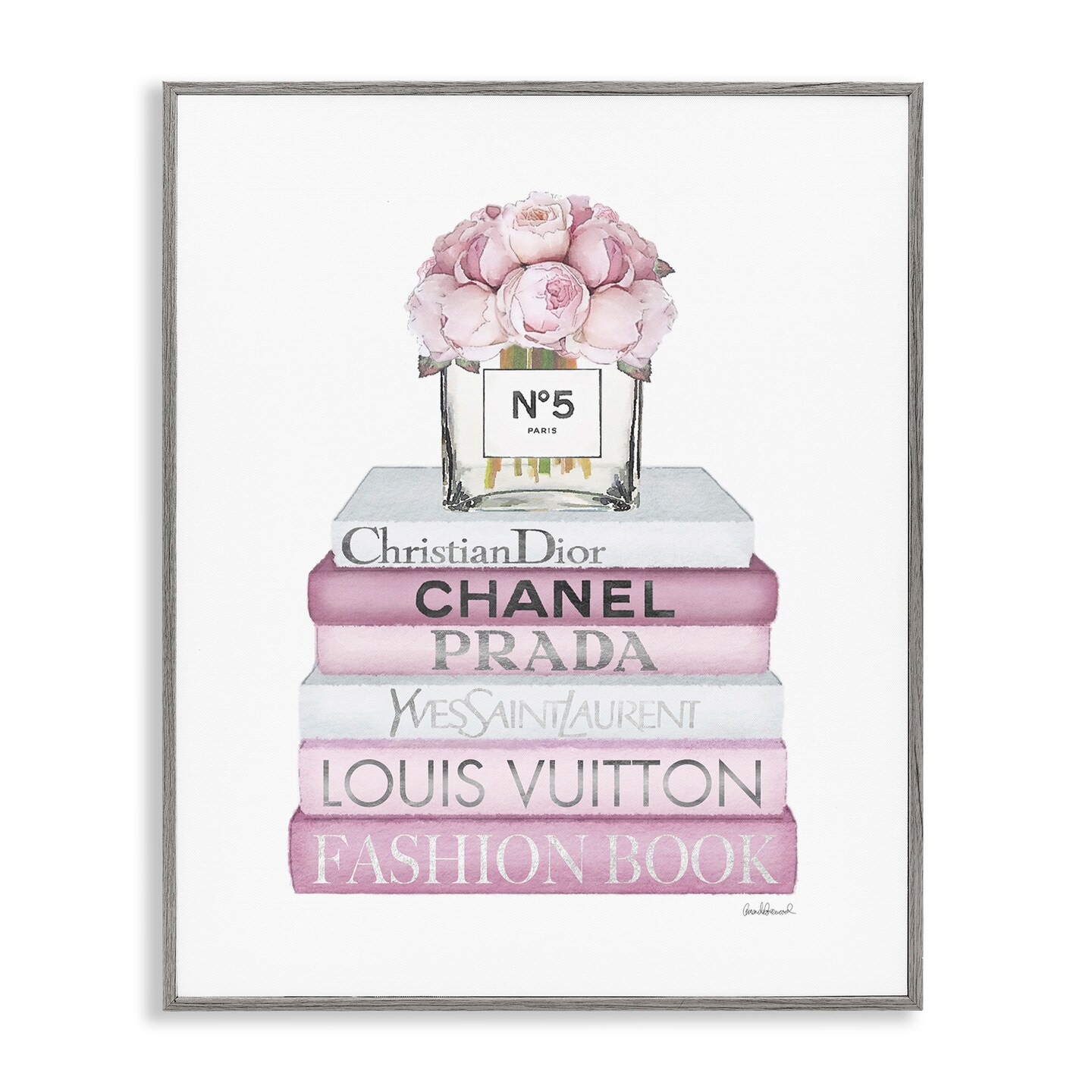 Stupell Industries Rose Bouquet & Designer Bookstack Framed Giclee Art