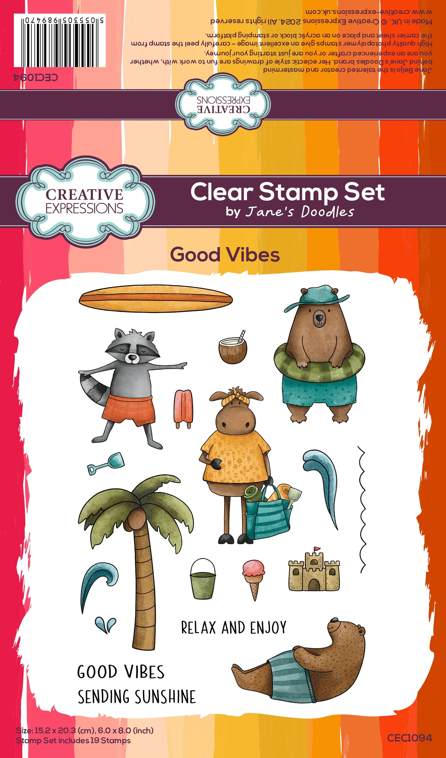 Creative Expressions Jane&#x27;s Doodles Clear Stamp 6&#x22;X8&#x22;-Good Vibes