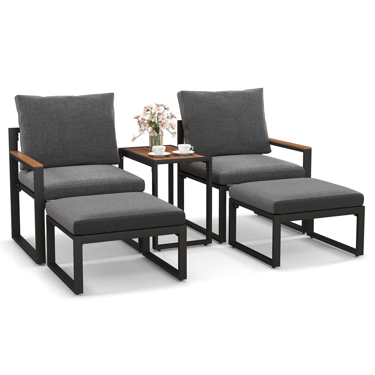 Costway 5 PCS Patio Furniture Set with Soft Cushions  Space Saving Design Aluminum Frame