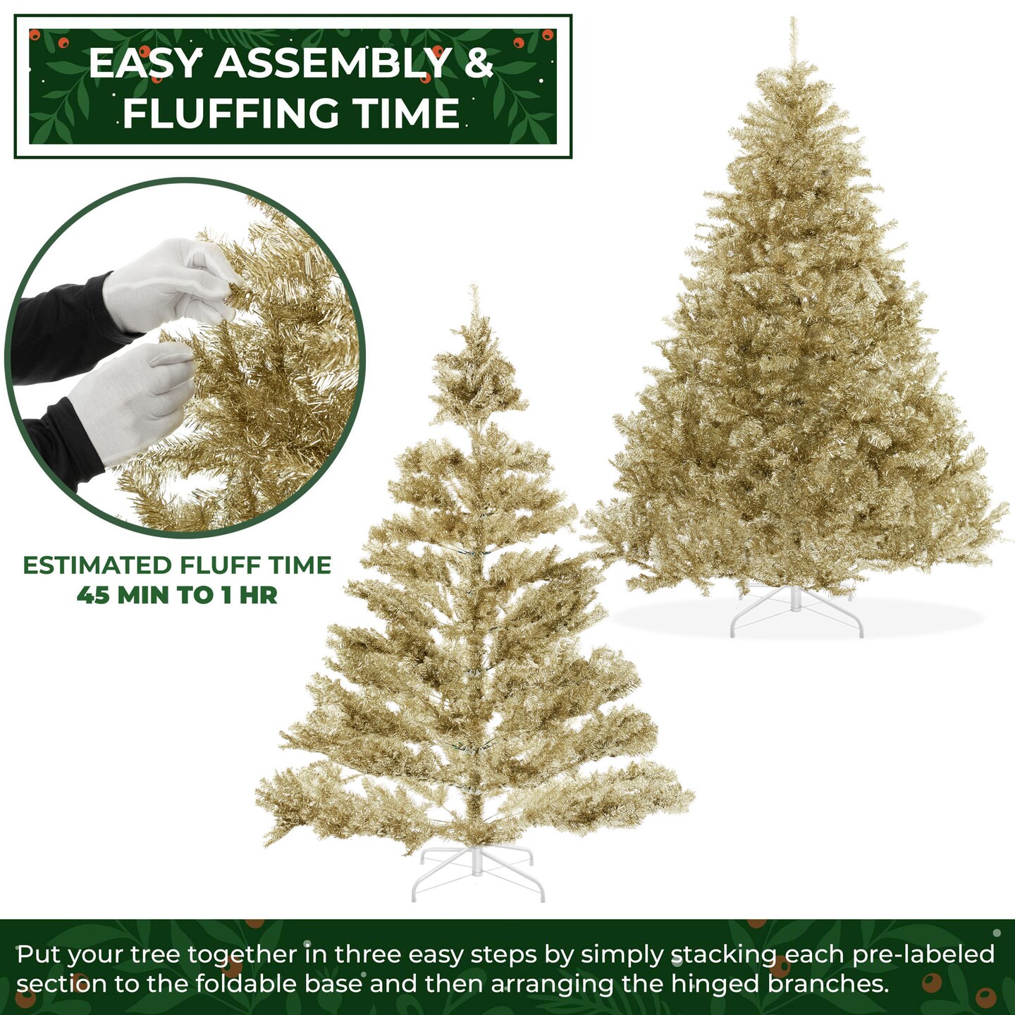 Casafield Spruce Artificial Holiday Christmas Tree with Sturdy Metal Stand