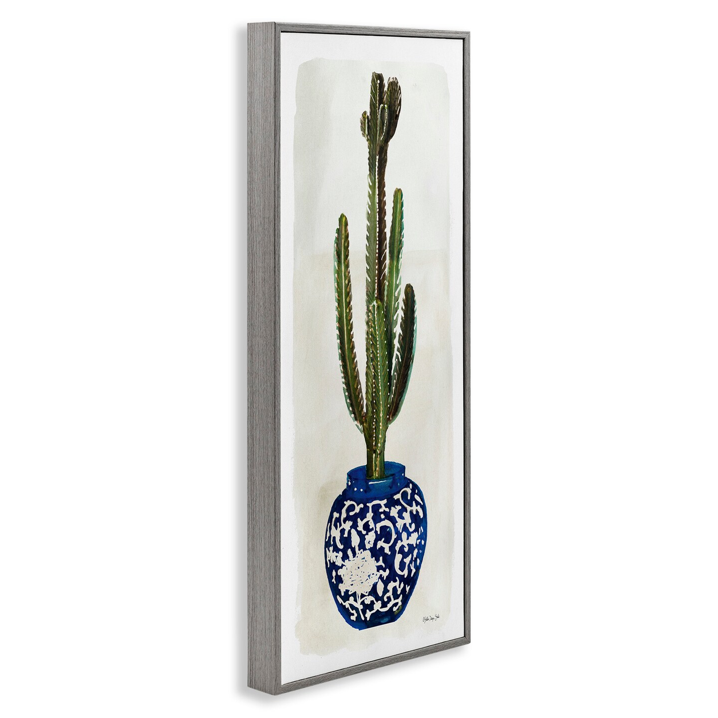 Stupell Industries Cactus in Blue Ornate Vase Framed Giclee Art