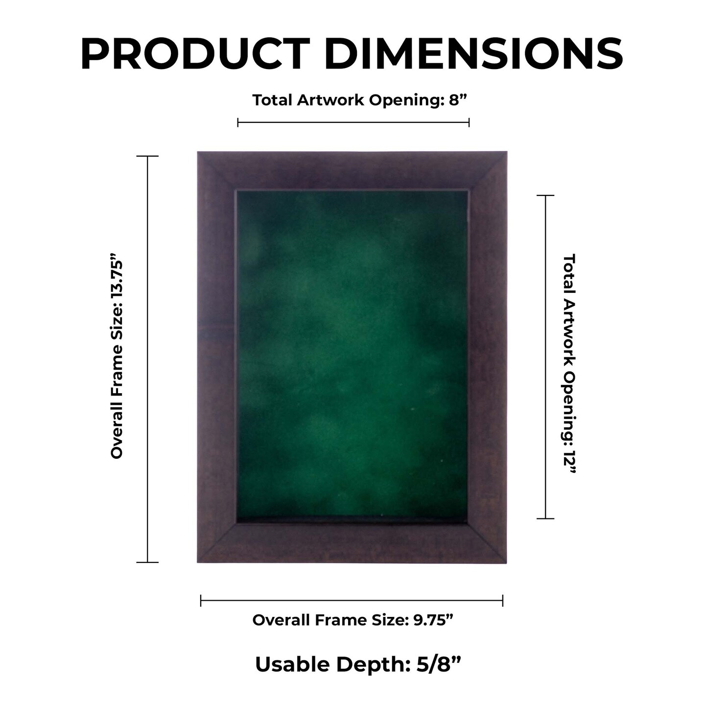 Rich Dark Brown Wood Shadow Box Frame with Acrylic Front - Forest Green Suede Backing, 30 Sizes