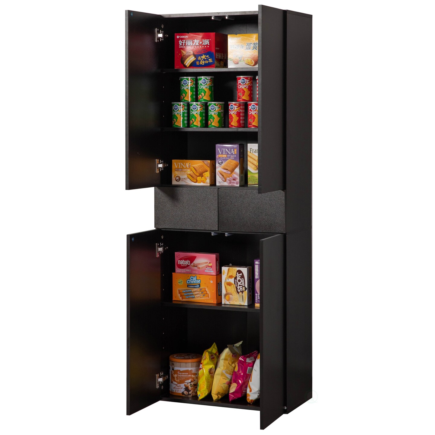 66-Inch Multi-Functional Finish Kitchen Pantry Cabinet with 4 Doors, 3 Adjustable Shelves, 2 Cabinets with 1 Drawer – Elegant Freestanding Farmhouse Storage for Kitchen, Dining and Living Room