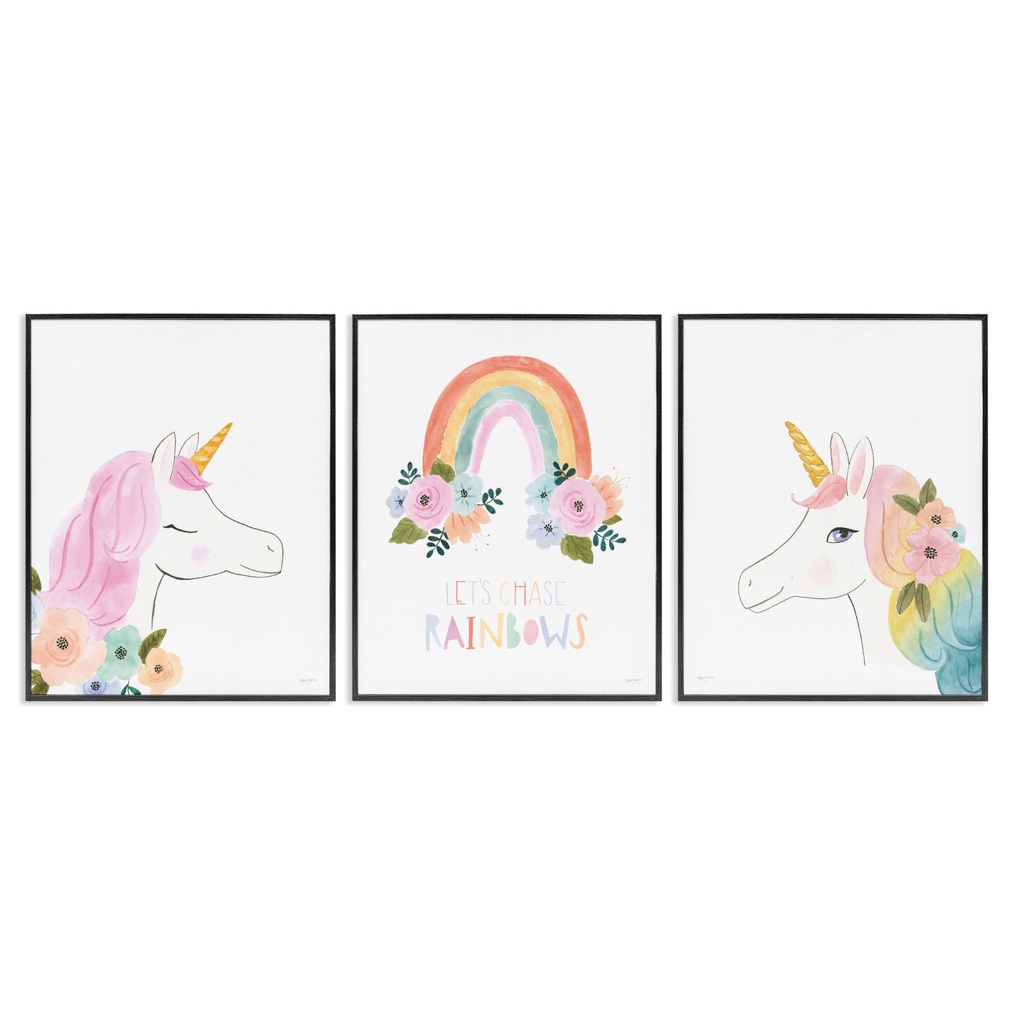 Stupell Industries Let's Chase Rainbows Unicorns Framed Giclee Art