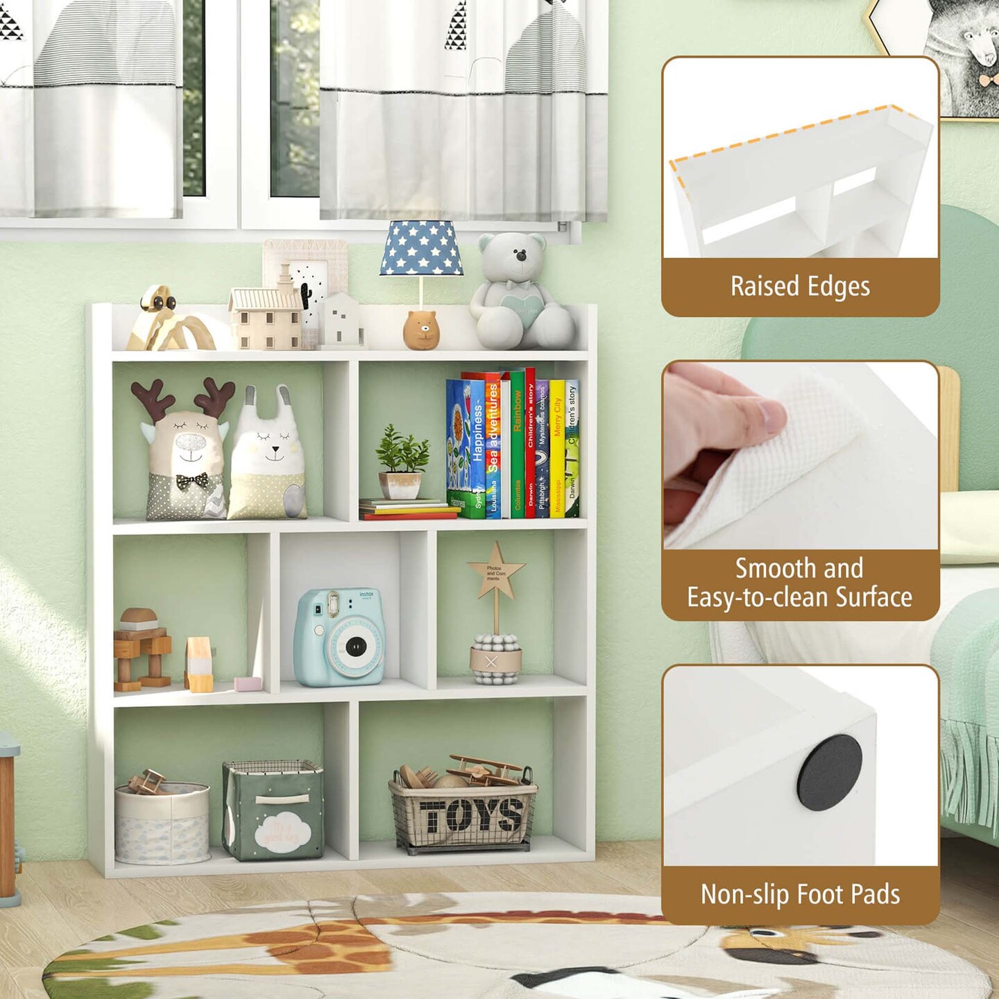 Costway 1/2 PCS 7-cube Bookcase Open Storage Shelf with Anti-tipping Kits for Living Room White/Black/Natural