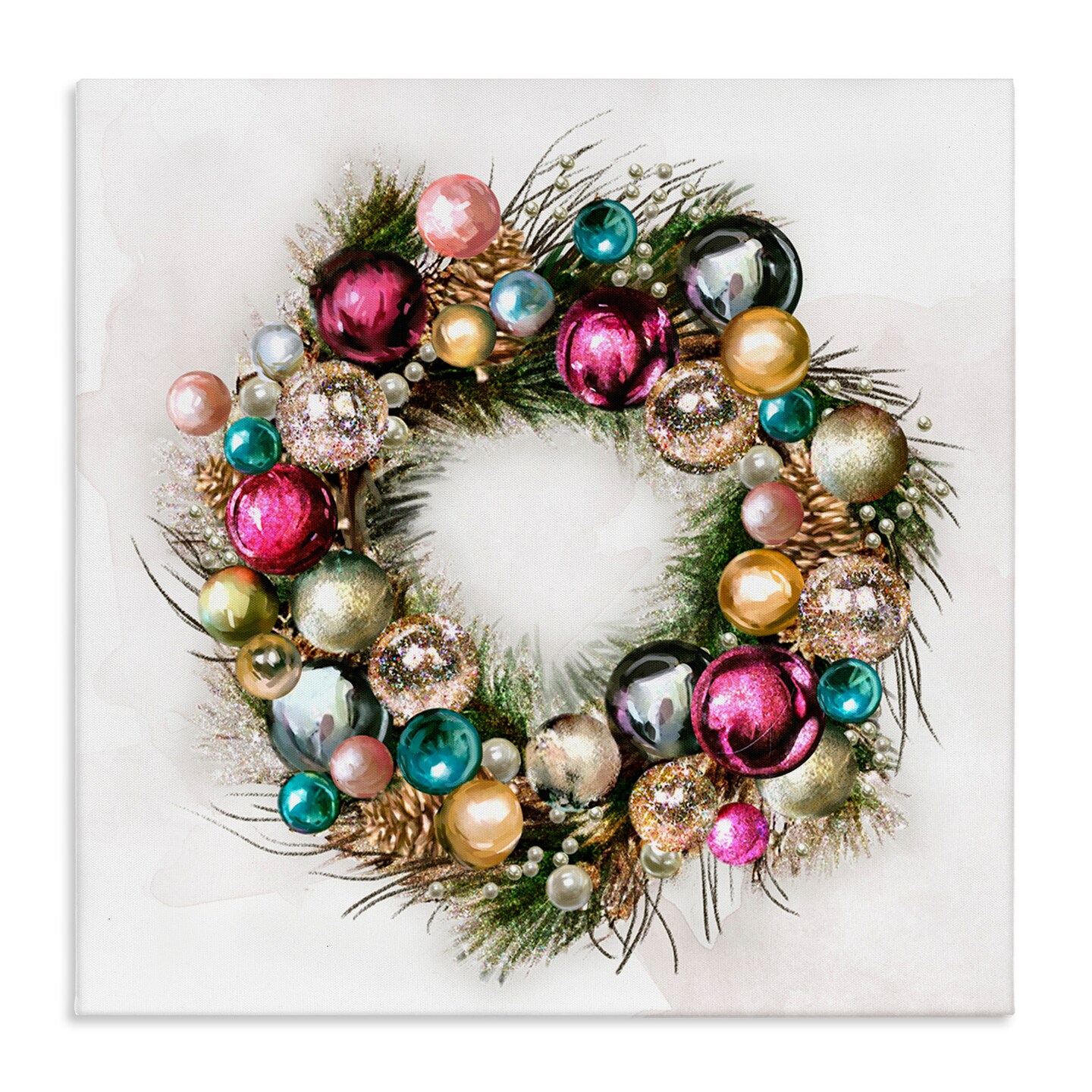Stupell Industries Festive Ornamental Wreath Canvas Wall Art