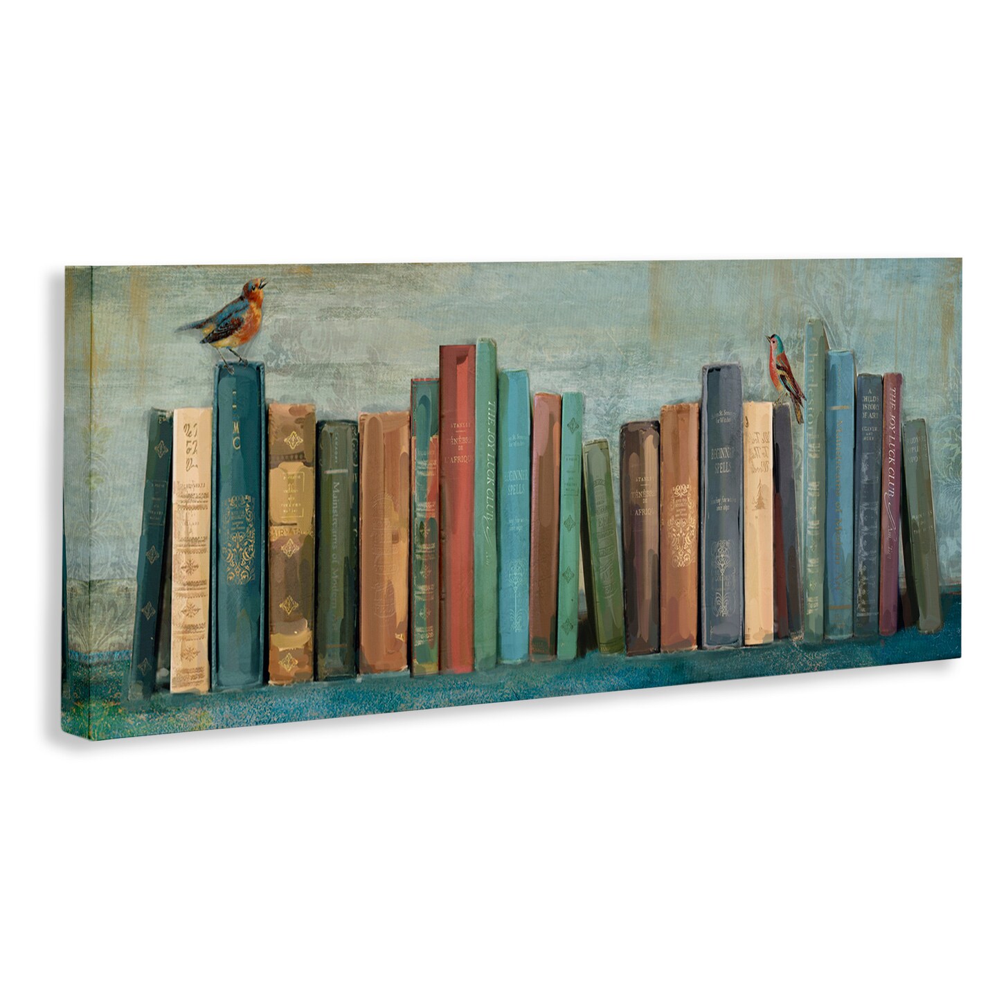 Stupell Industries Books And Birds Bookshelf Painting Canvas Wall Art