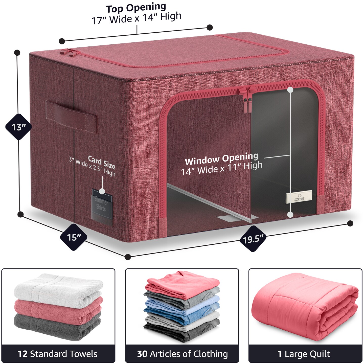 Sorbus Large Storage Bin with Divided Interior - Stackable & Foldable Organizer Containers with Metal Frame, Window, & Handles 1 Pack