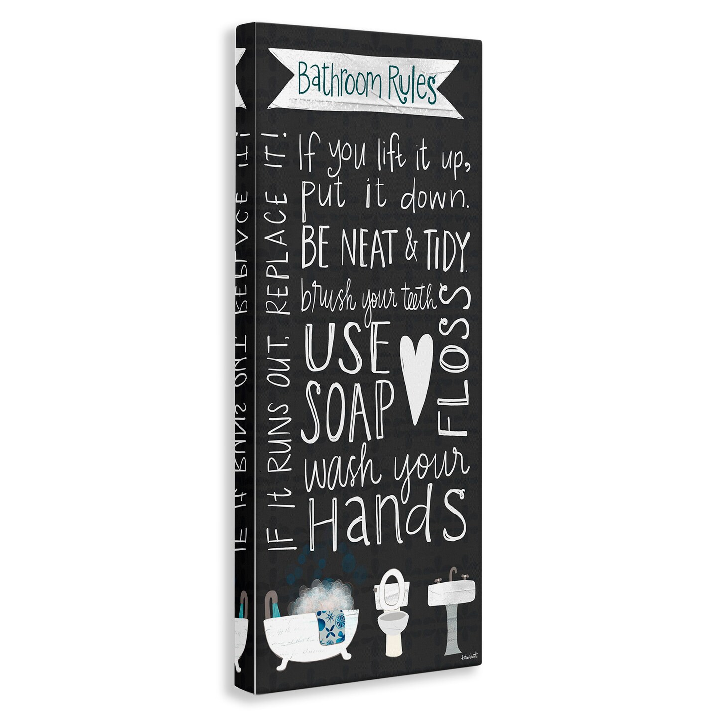 Stupell Industries Whimsical Bathroom Rules Sign Canvas Wall Art