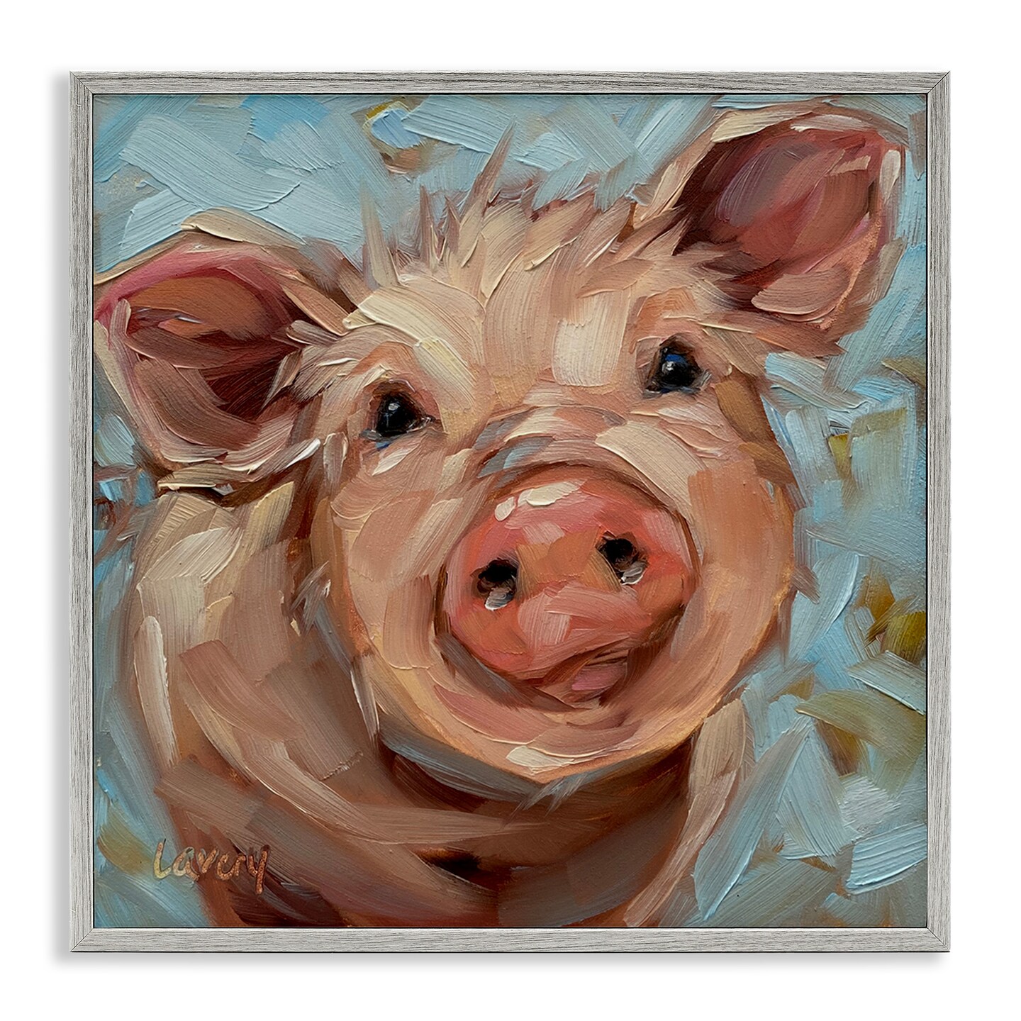 Stupell Industries Modern Pig Portrait Farm Animal Black Framed Giclee Art