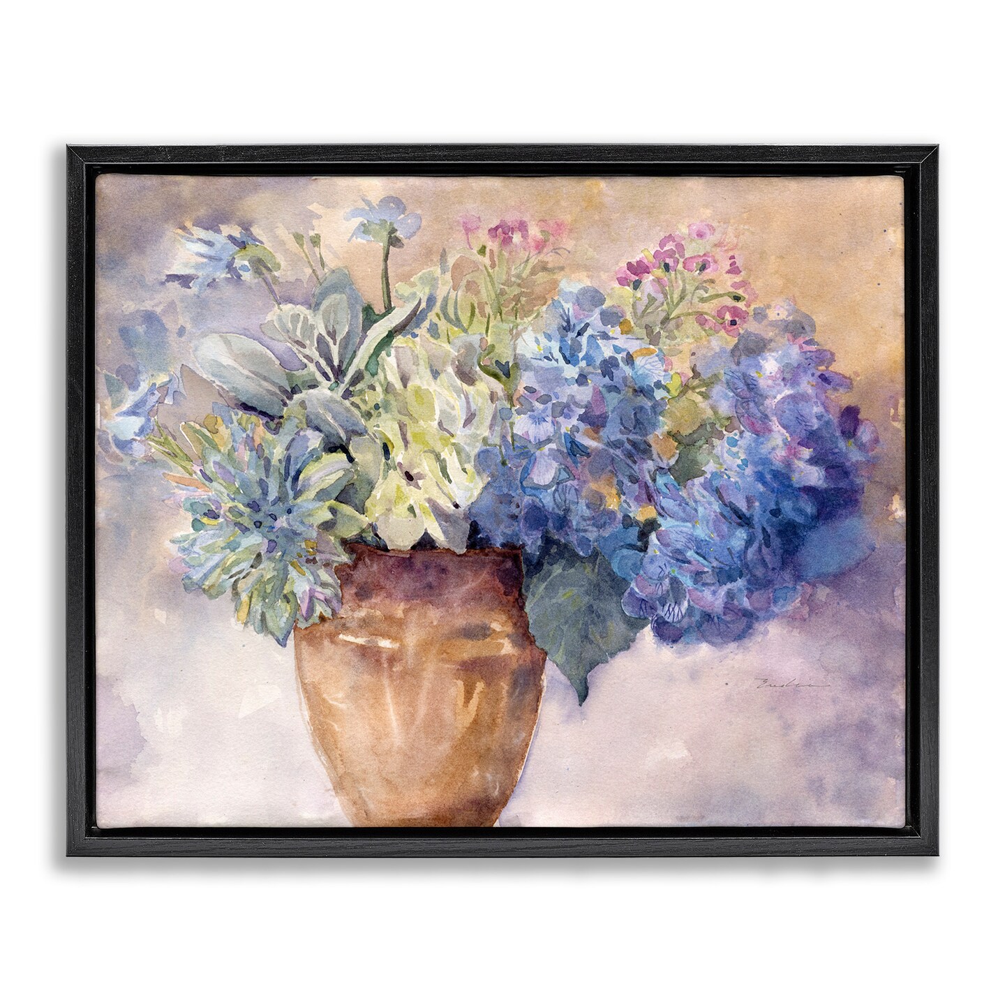 Stupell Industries Purple Hydrangea Painting Framed Floater Canvas Wall Art