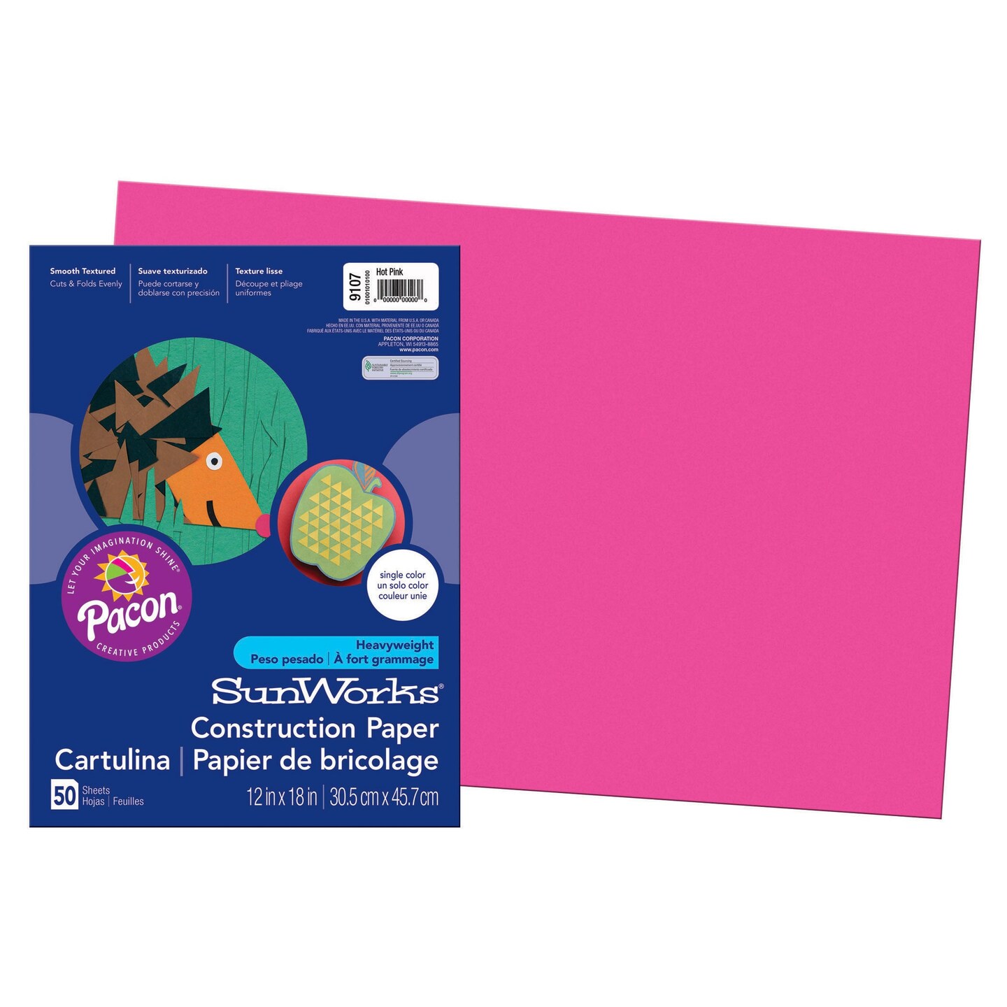 Construction Paper, Hot Pink, 12&#x22; x 18&#x22;, 50 Sheets