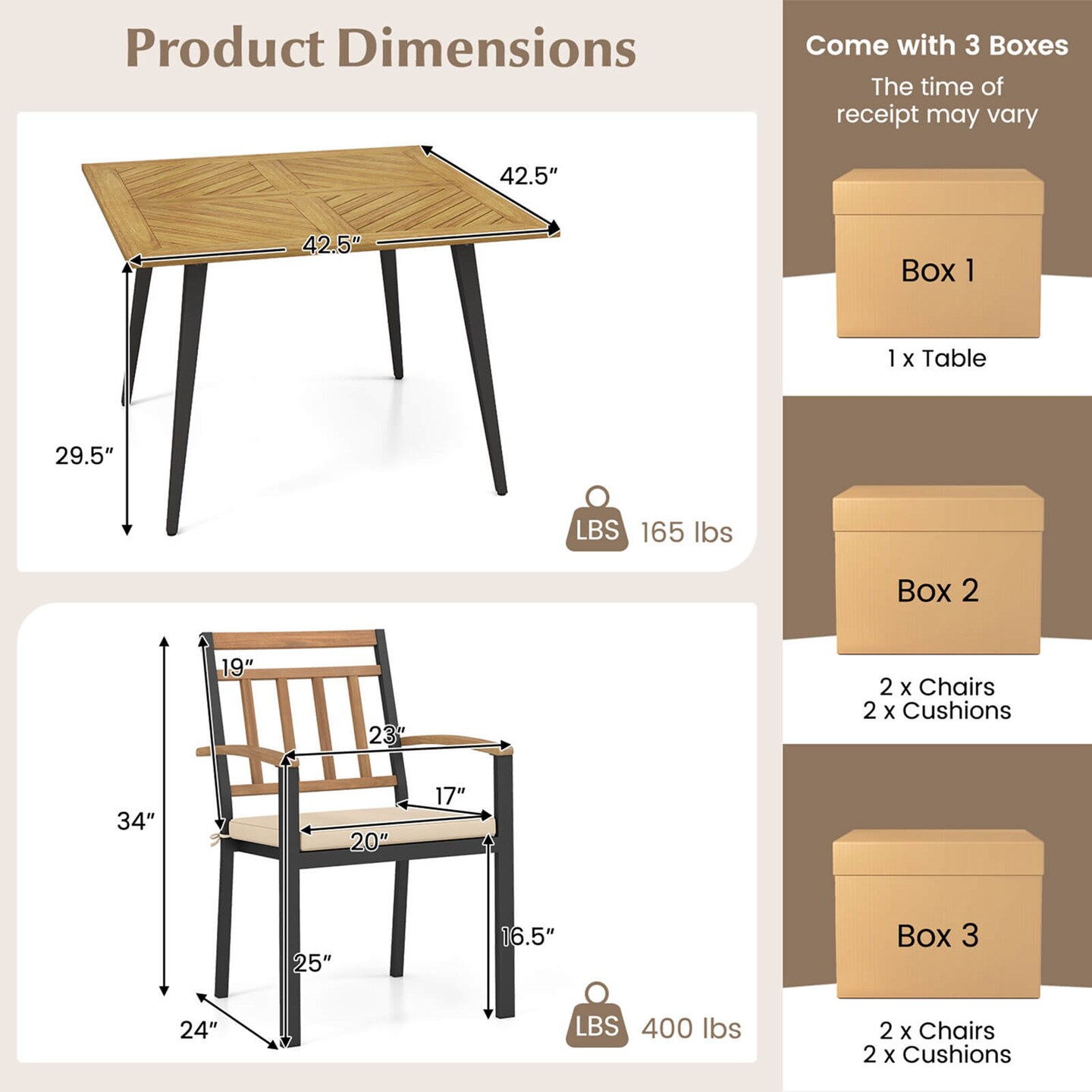 Costway 5 Pieces Patio Dining Set Outdoor Dining Table and Chairs with Cushions