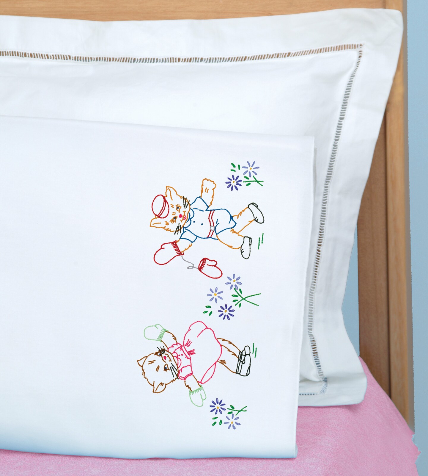 Jack Dempsey Children's Stamped Pillowcase W/Perle Edge-Kittens