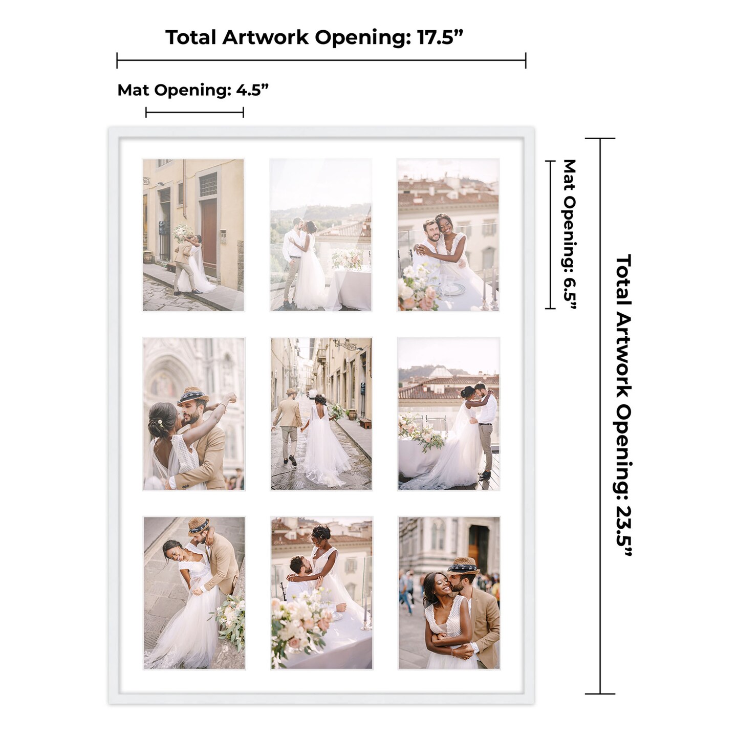 White Finish Collage Frame - White Mat, 20 Frame Sizes to Choose From, UV Acrylic, Wall Hanging Hardware, Vertical or Horizontal Display