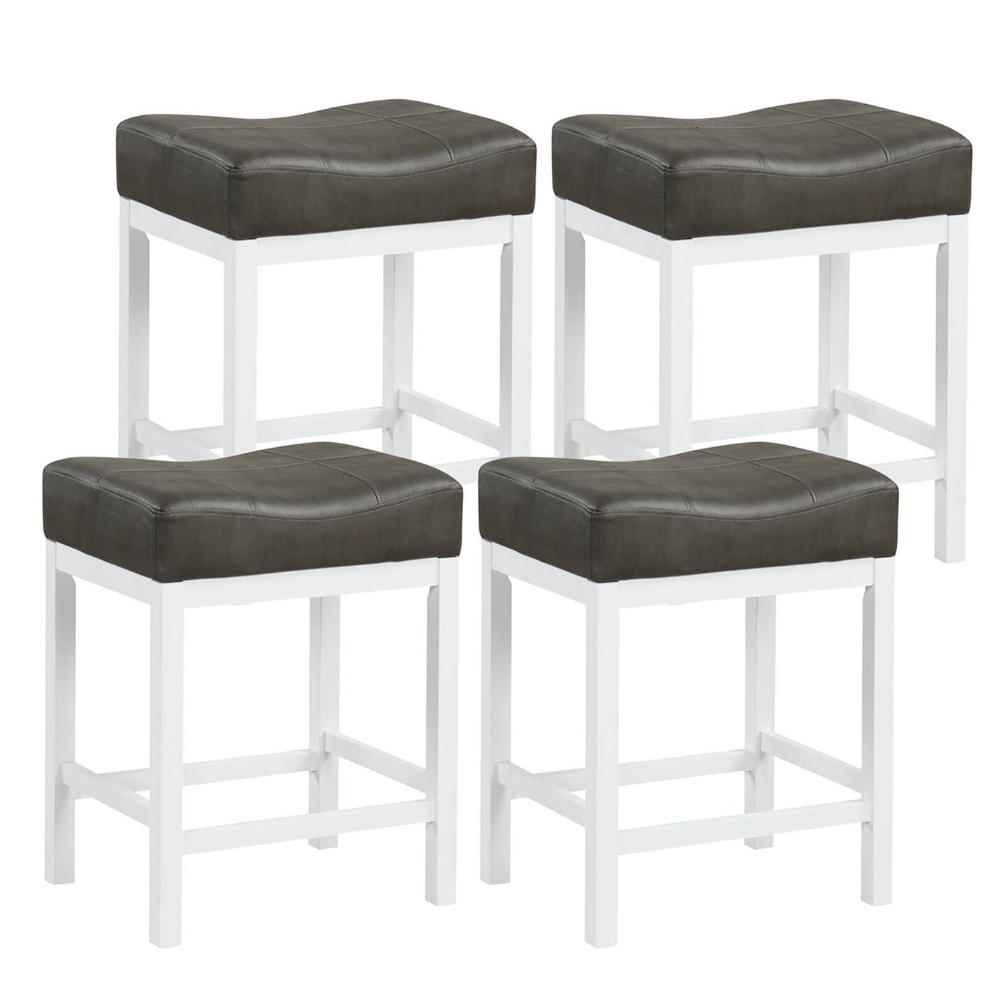 Costway 24.5" Bar Stool Set of 4 with Solid Rubber Wood Frame Humanized Footrest Kitchen White/Gray
