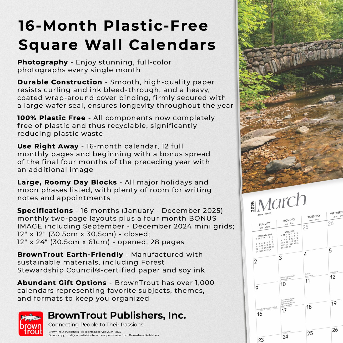 Washington D.C. | 2025 12 x 24 Inch Monthly Square Wall Calendar | Plastic-Free | BrownTrout | USA United States of America Capital Northeast City