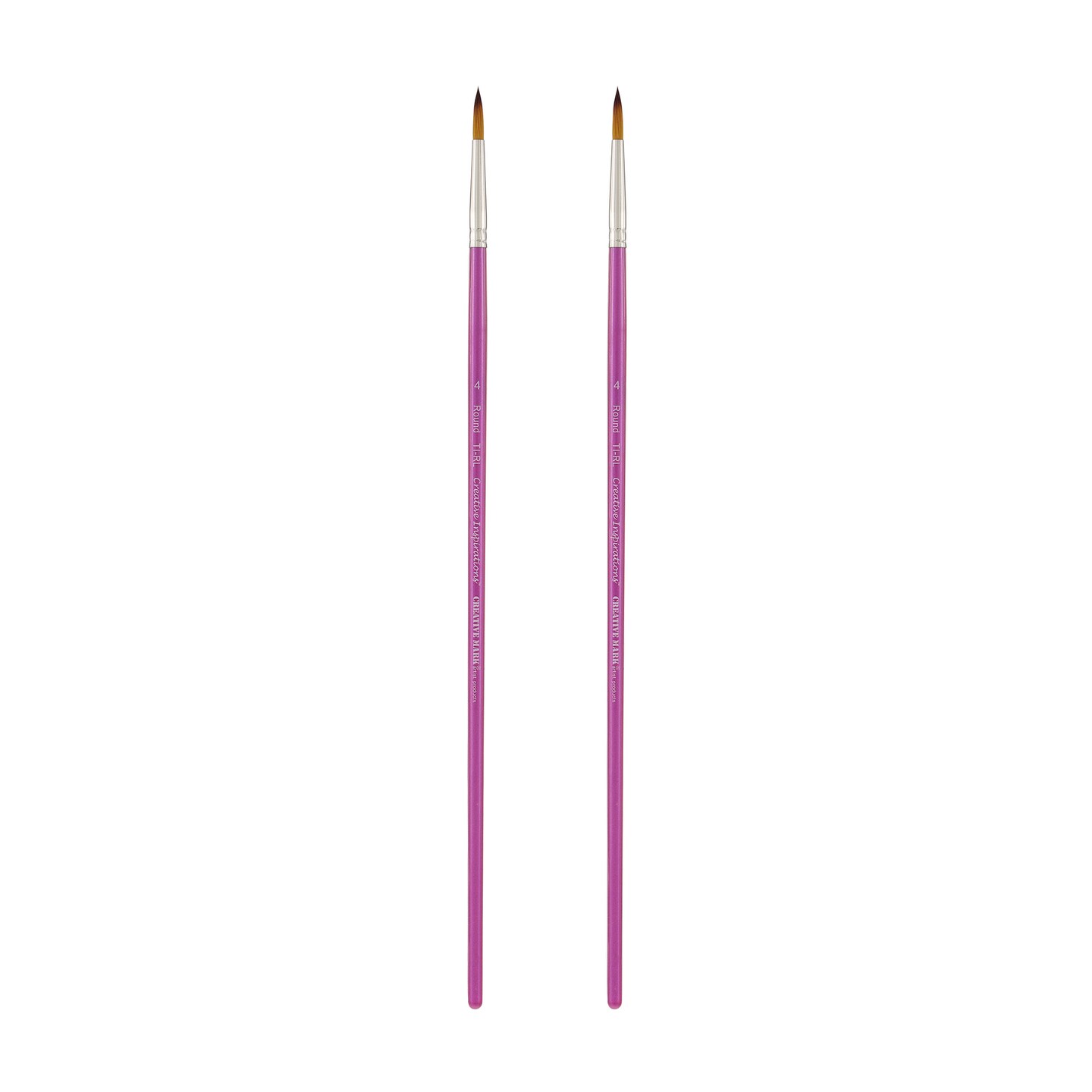 Creative Inspirations Dura-Handle Round Long Handle Paint Brush Sets of 2 - Solid Resin Handle, Synthetic Taklon Paint Brushes, Flat Brush for Oils, Acrylics, Watercolors - Handles Will Not Chip or Crack